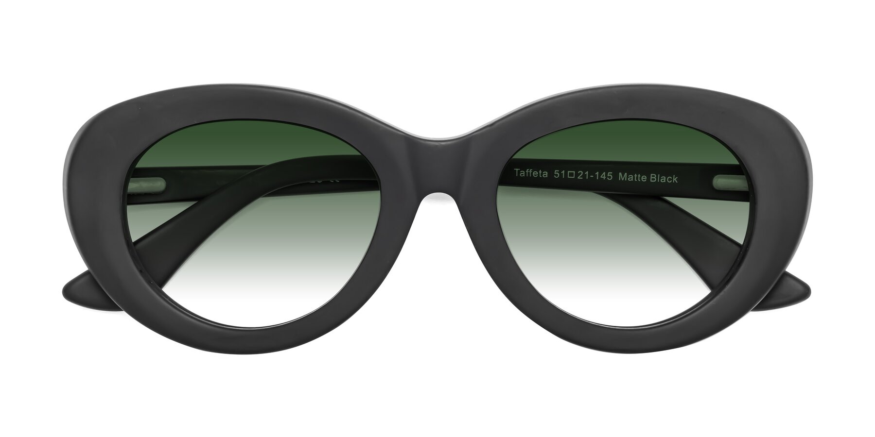 Folded Front of Taffeta in Matte Black with Green Gradient Lenses
