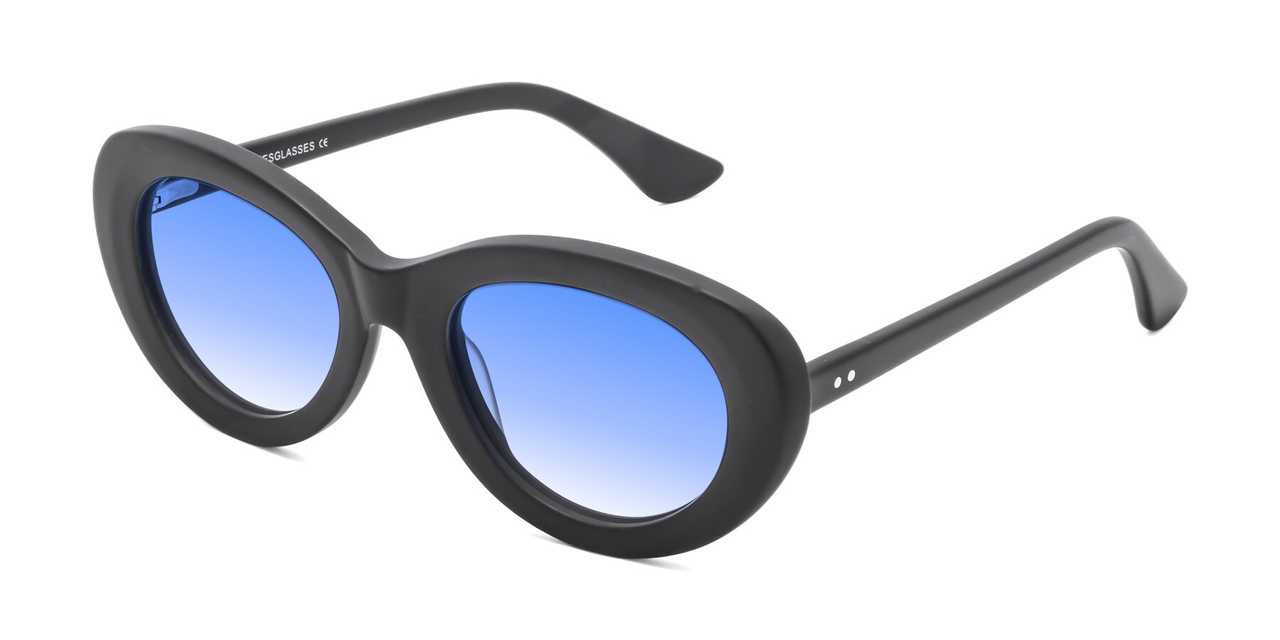 Angle of Taffeta in Matte Black with Blue Gradient Lenses
