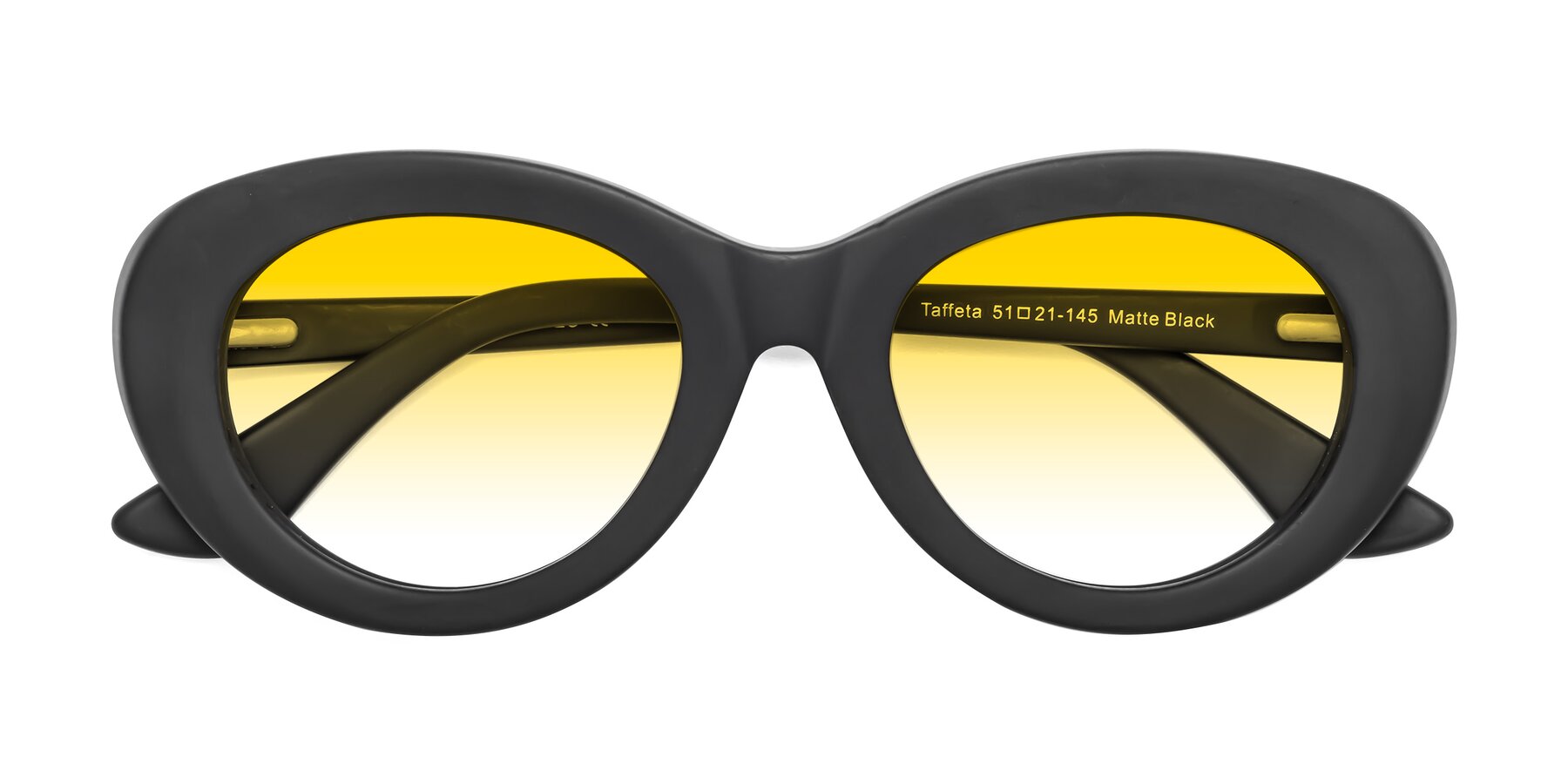 Folded Front of Taffeta in Matte Black with Yellow Gradient Lenses