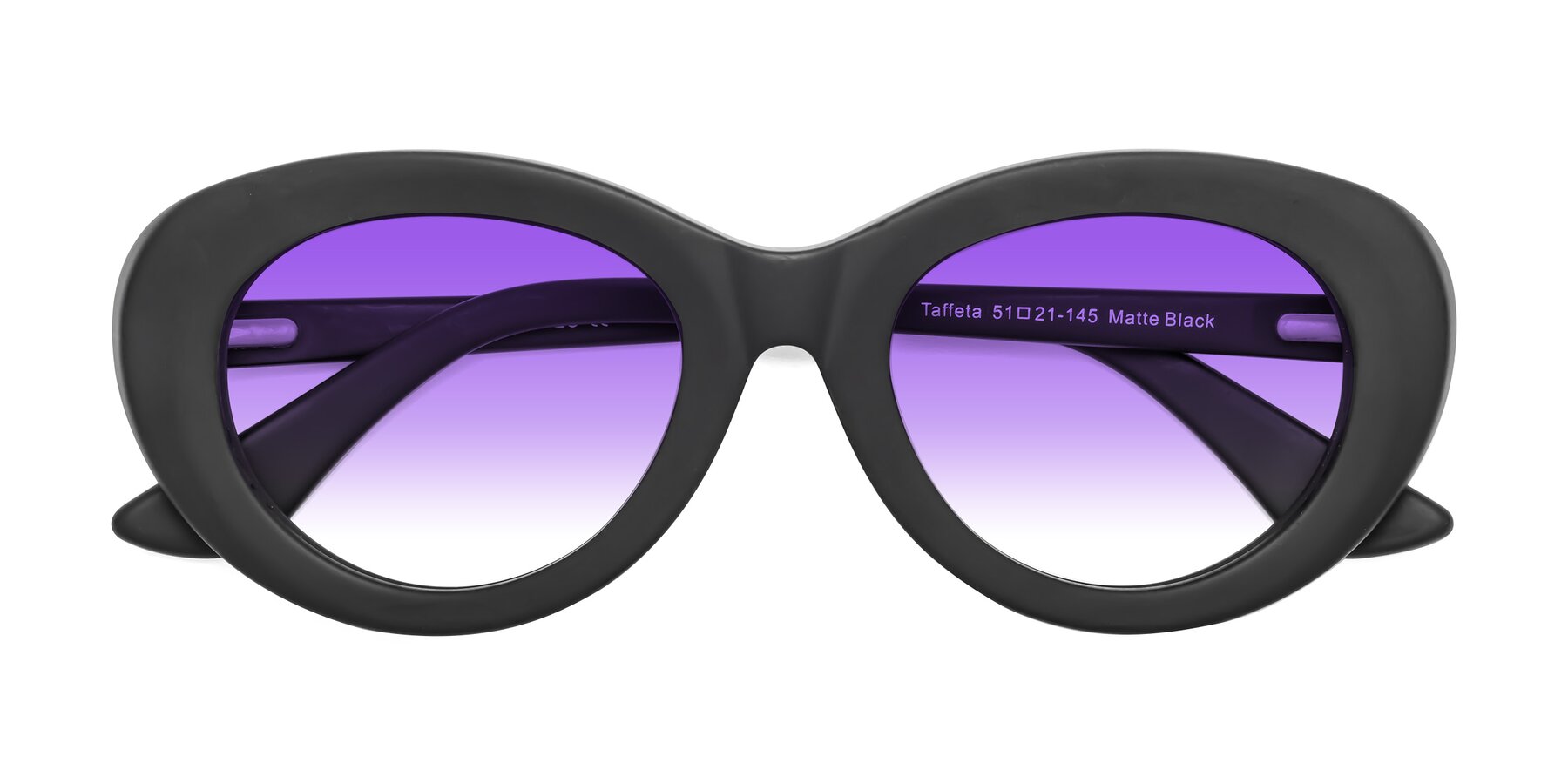 Folded Front of Taffeta in Matte Black with Purple Gradient Lenses
