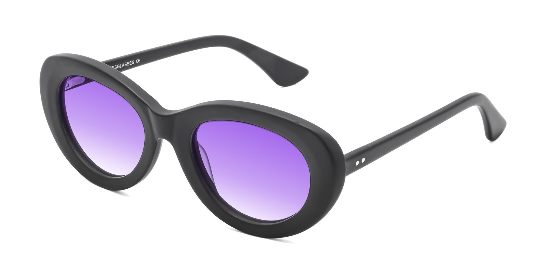 Angle of Taffeta in Matte Black with Purple Gradient Lenses