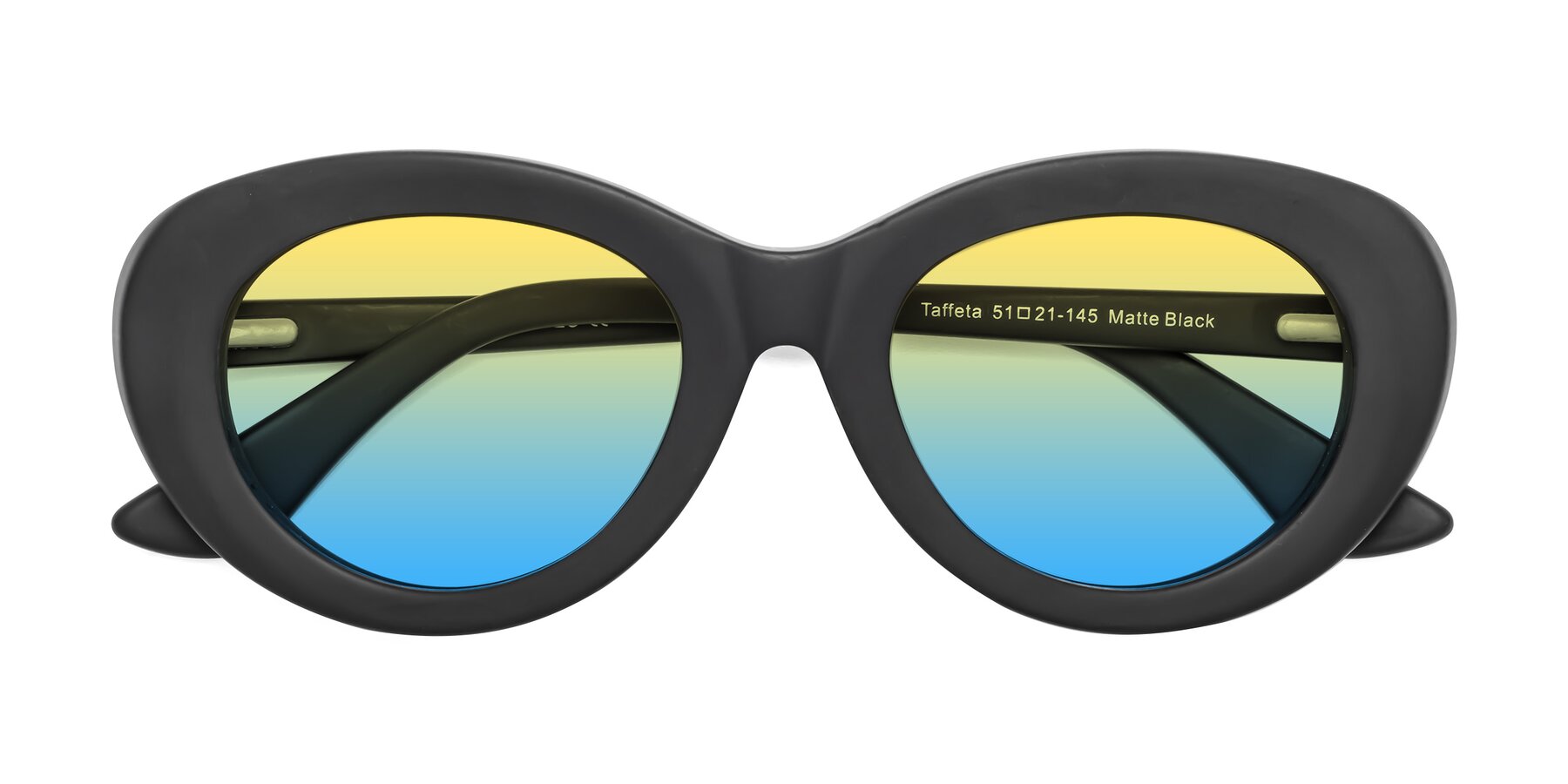 Folded Front of Taffeta in Matte Black with Yellow / Blue Gradient Lenses
