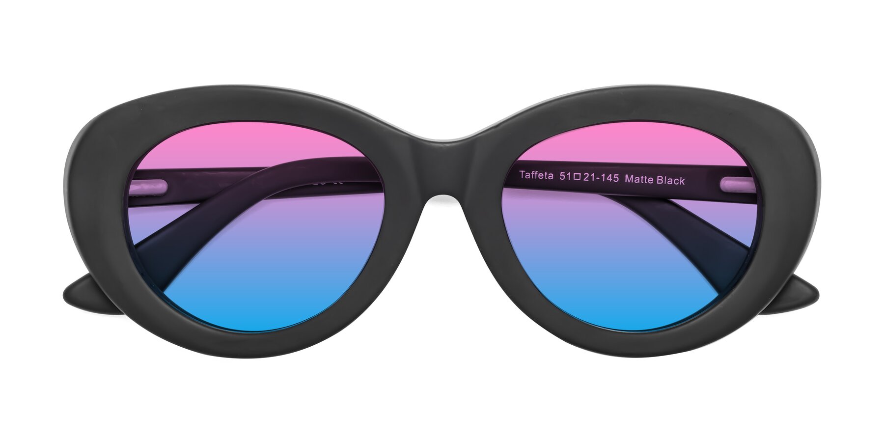 Folded Front of Taffeta in Matte Black with Pink / Blue Gradient Lenses