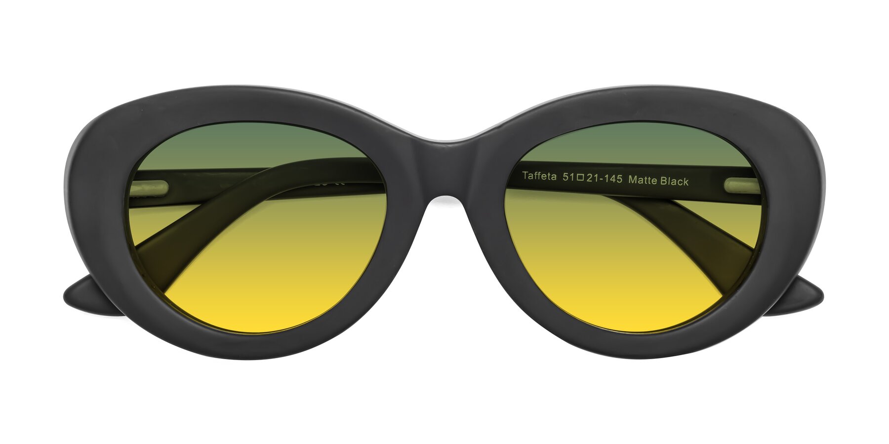 Folded Front of Taffeta in Matte Black with Green / Yellow Gradient Lenses
