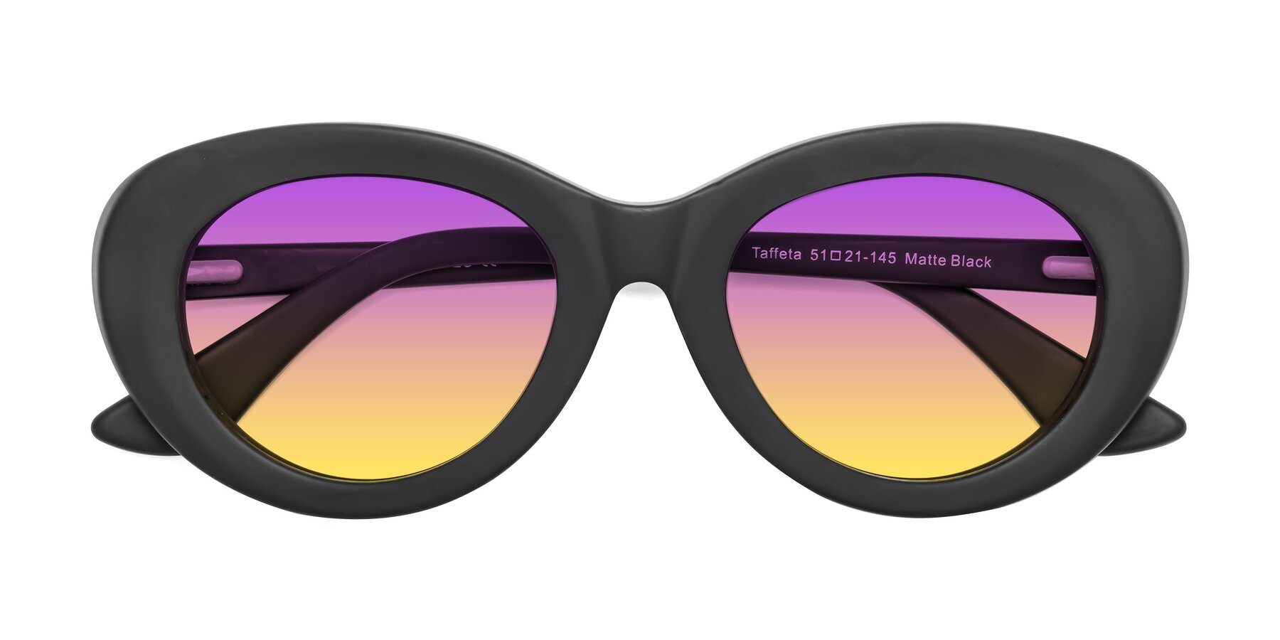 Folded Front of Taffeta in Matte Black with Purple / Yellow Gradient Lenses