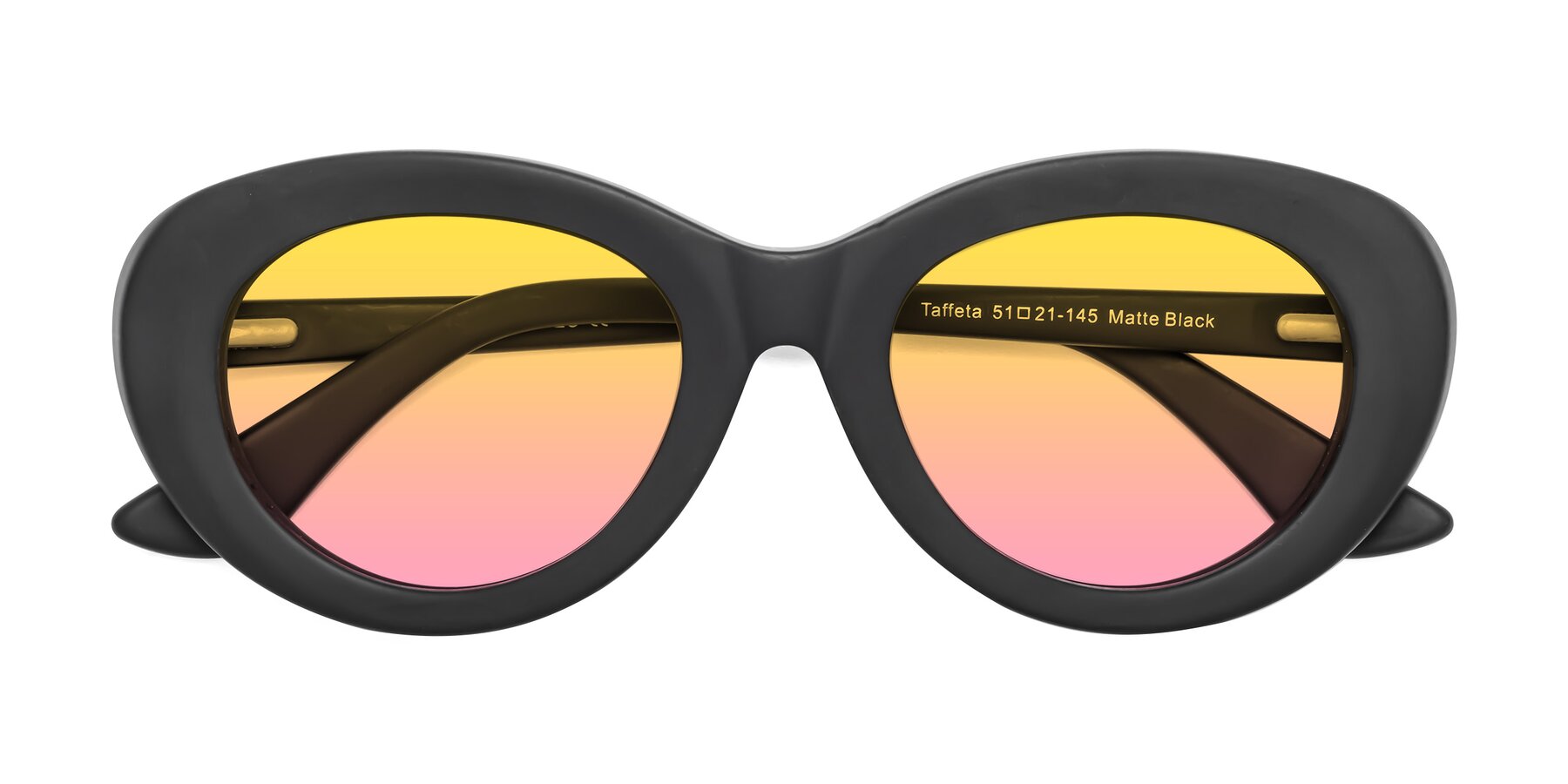 Folded Front of Taffeta in Matte Black with Yellow / Pink Gradient Lenses