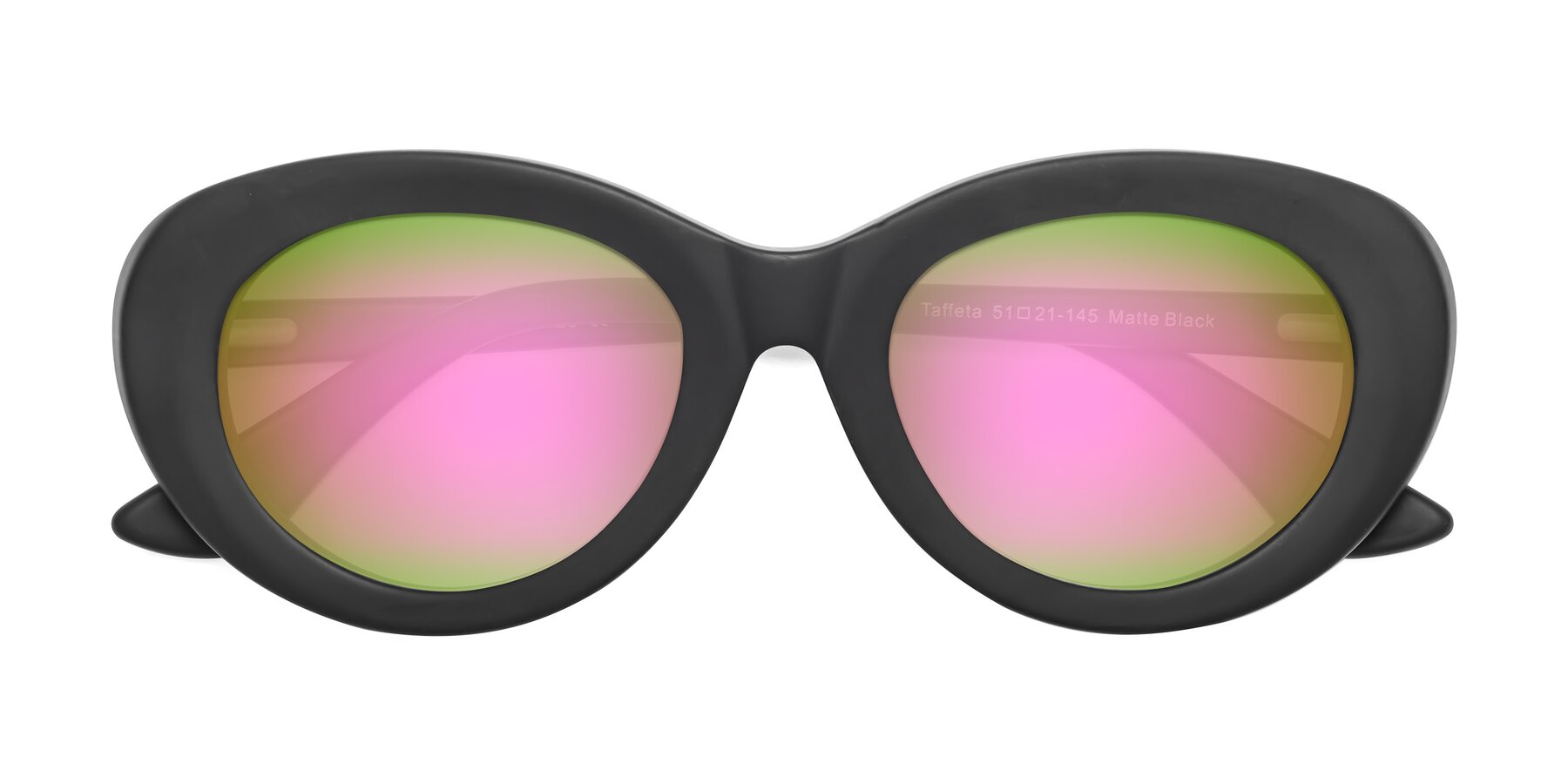 Folded Front of Taffeta in Matte Black with Pink Mirrored Lenses