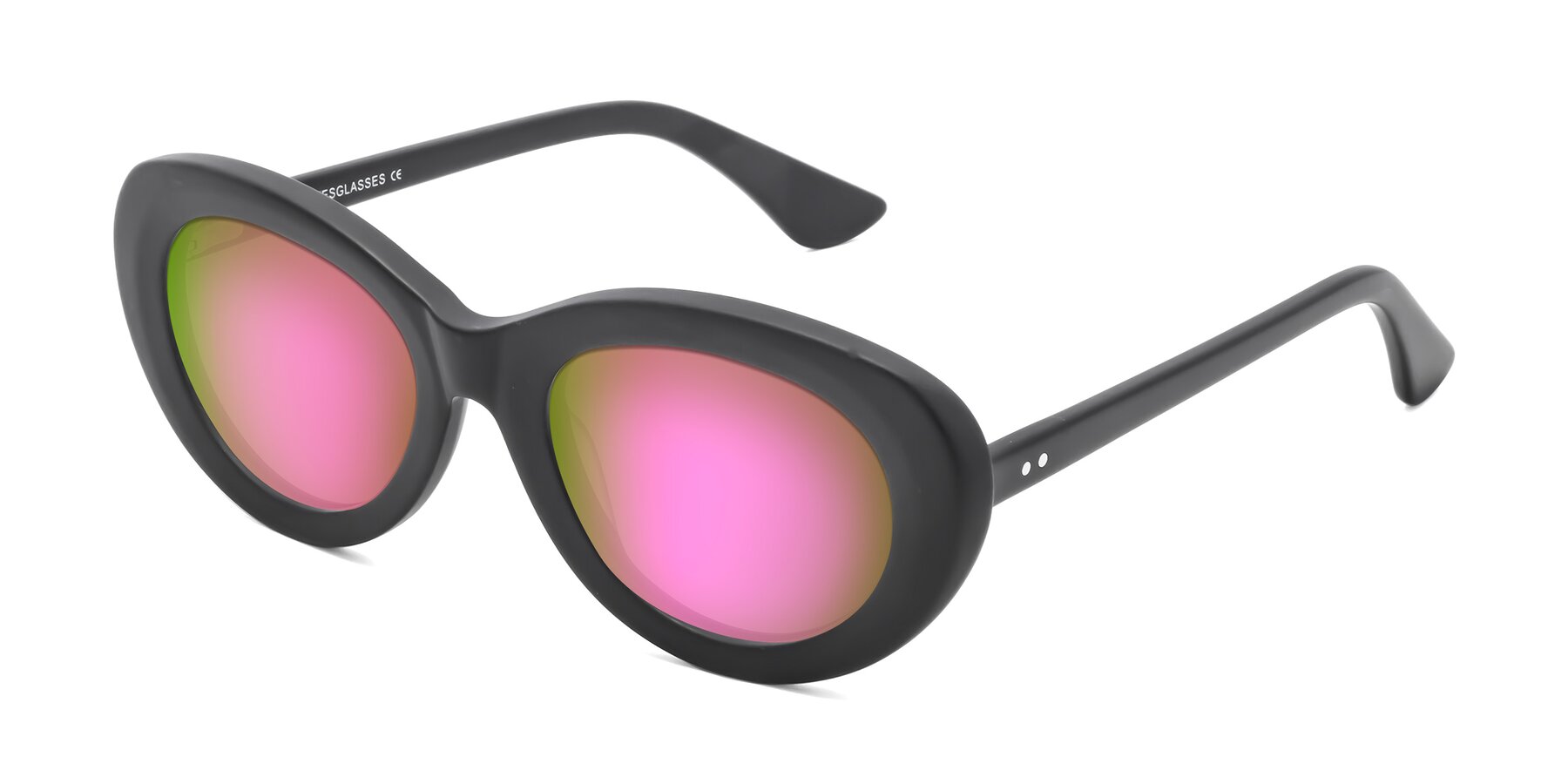 Angle of Taffeta in Matte Black with Pink Mirrored Lenses