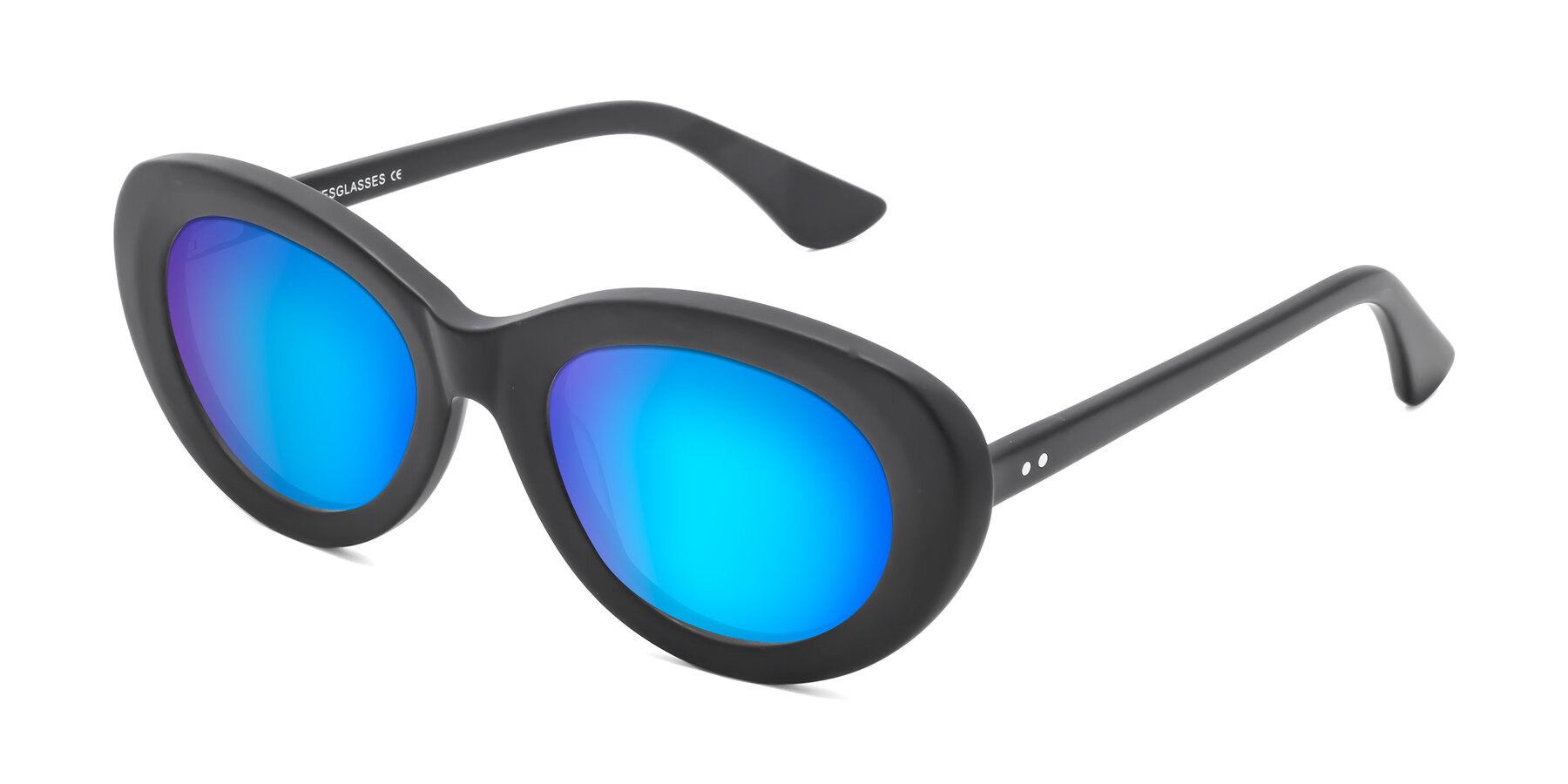 Angle of Taffeta in Matte Black with Blue Mirrored Lenses