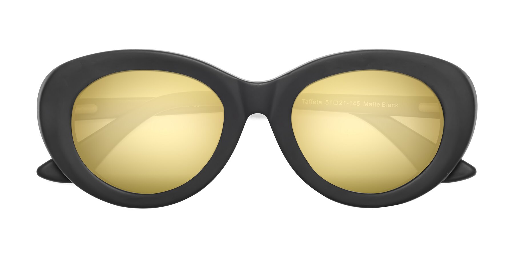Folded Front of Taffeta in Matte Black with Gold Mirrored Lenses