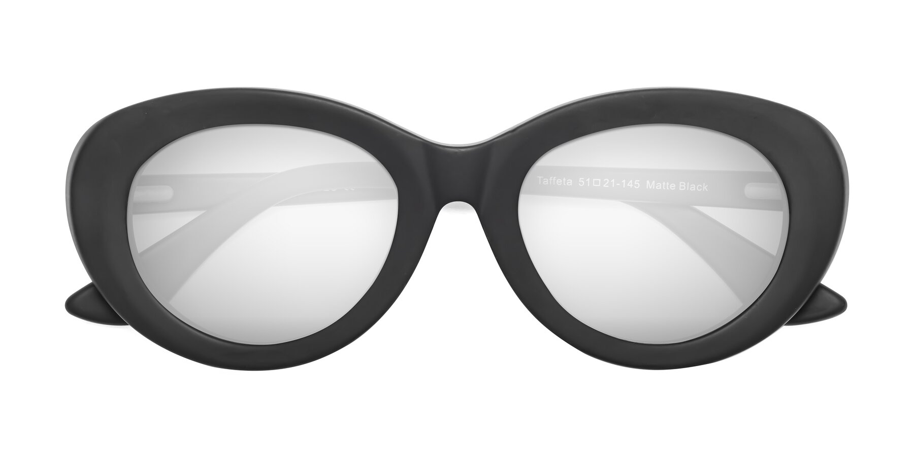 Folded Front of Taffeta in Matte Black with Silver Mirrored Lenses