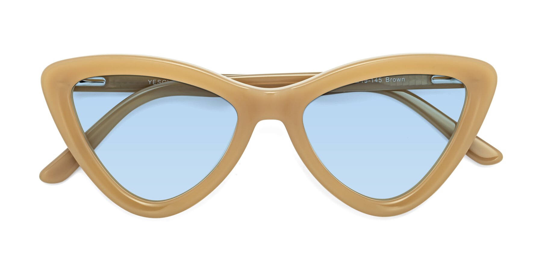 Folded Front of Candy in Brown with Light Blue Tinted Lenses