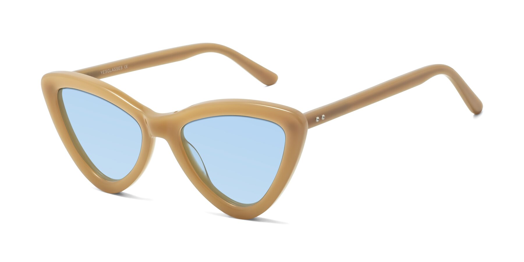 Angle of Candy in Brown with Light Blue Tinted Lenses