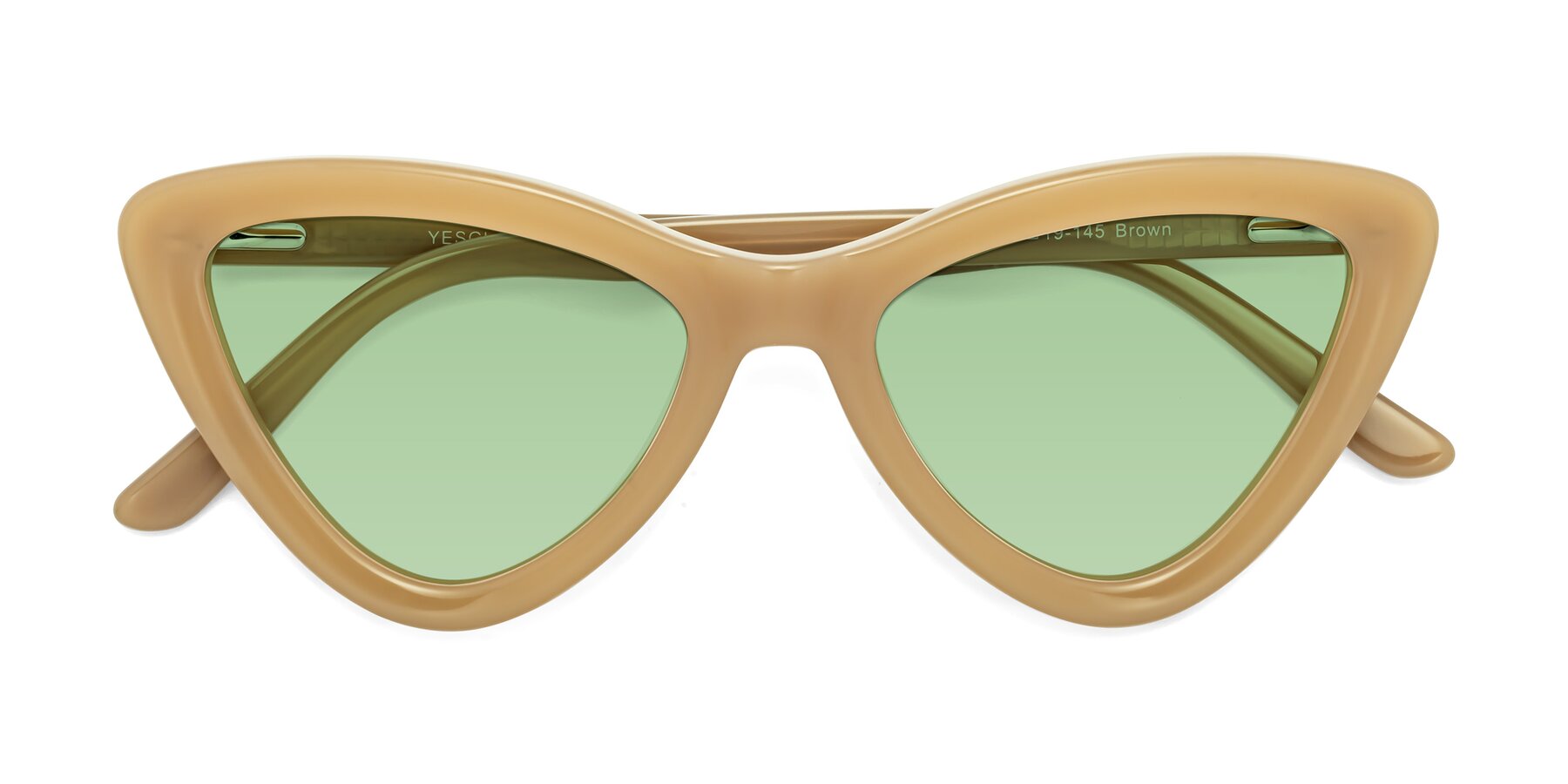 Folded Front of Candy in Brown with Medium Green Tinted Lenses