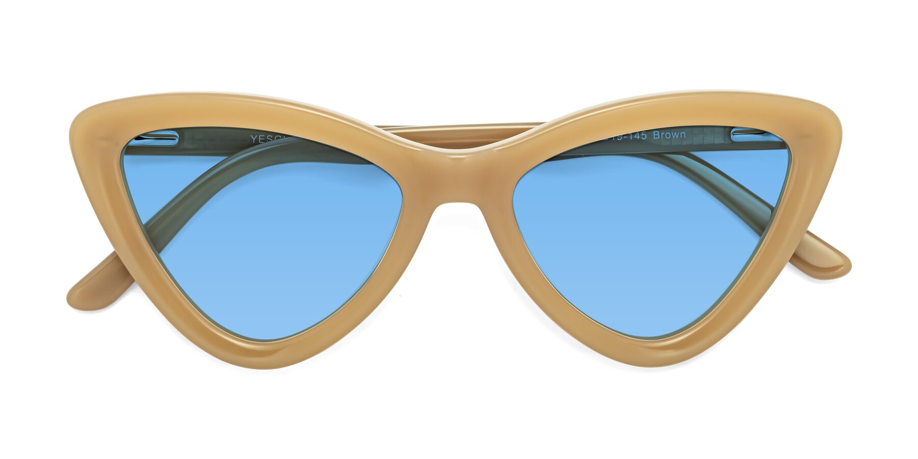 Folded Front of Candy in Brown with Medium Blue Tinted Lenses