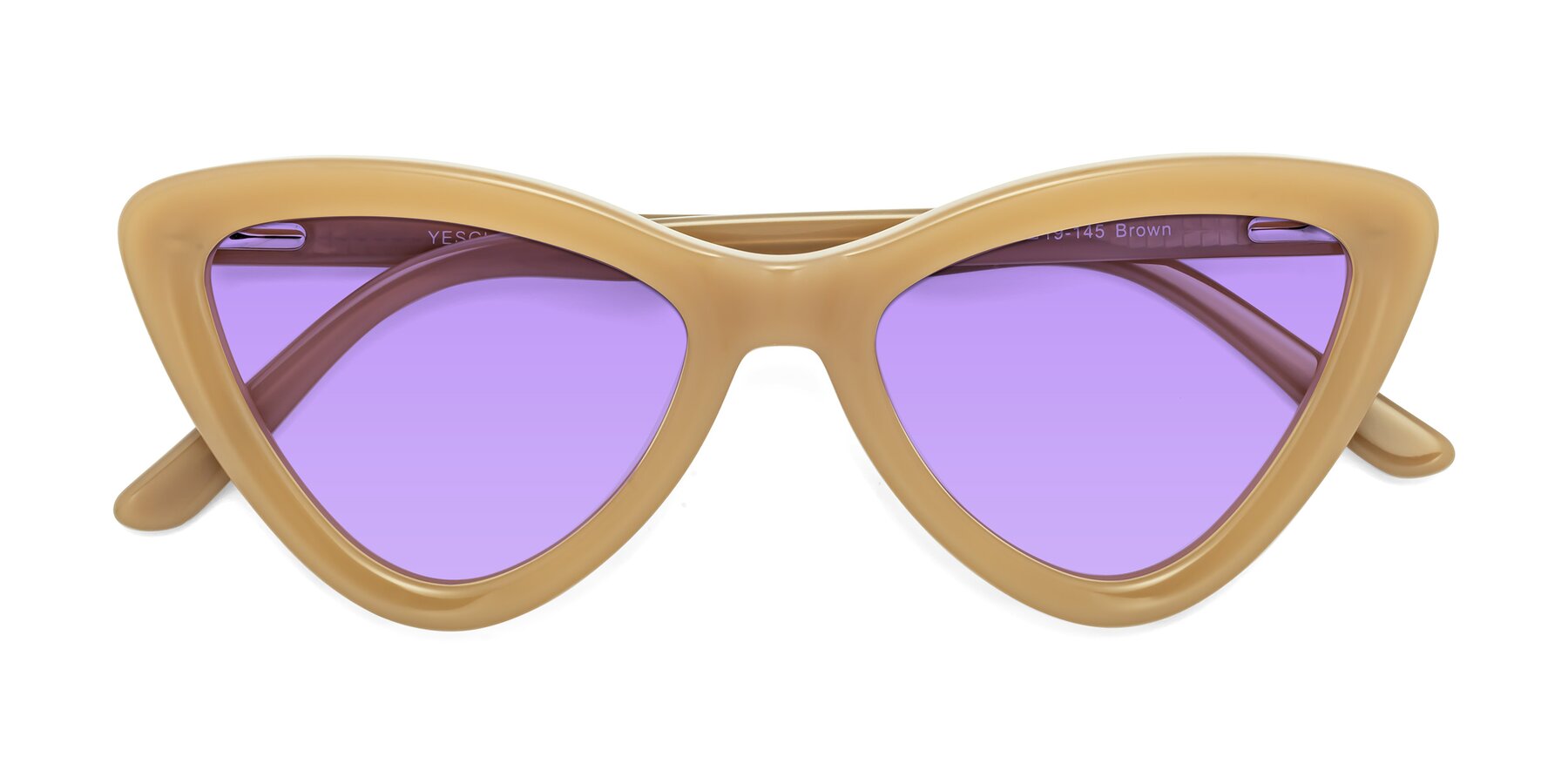 Folded Front of Candy in Brown with Medium Purple Tinted Lenses