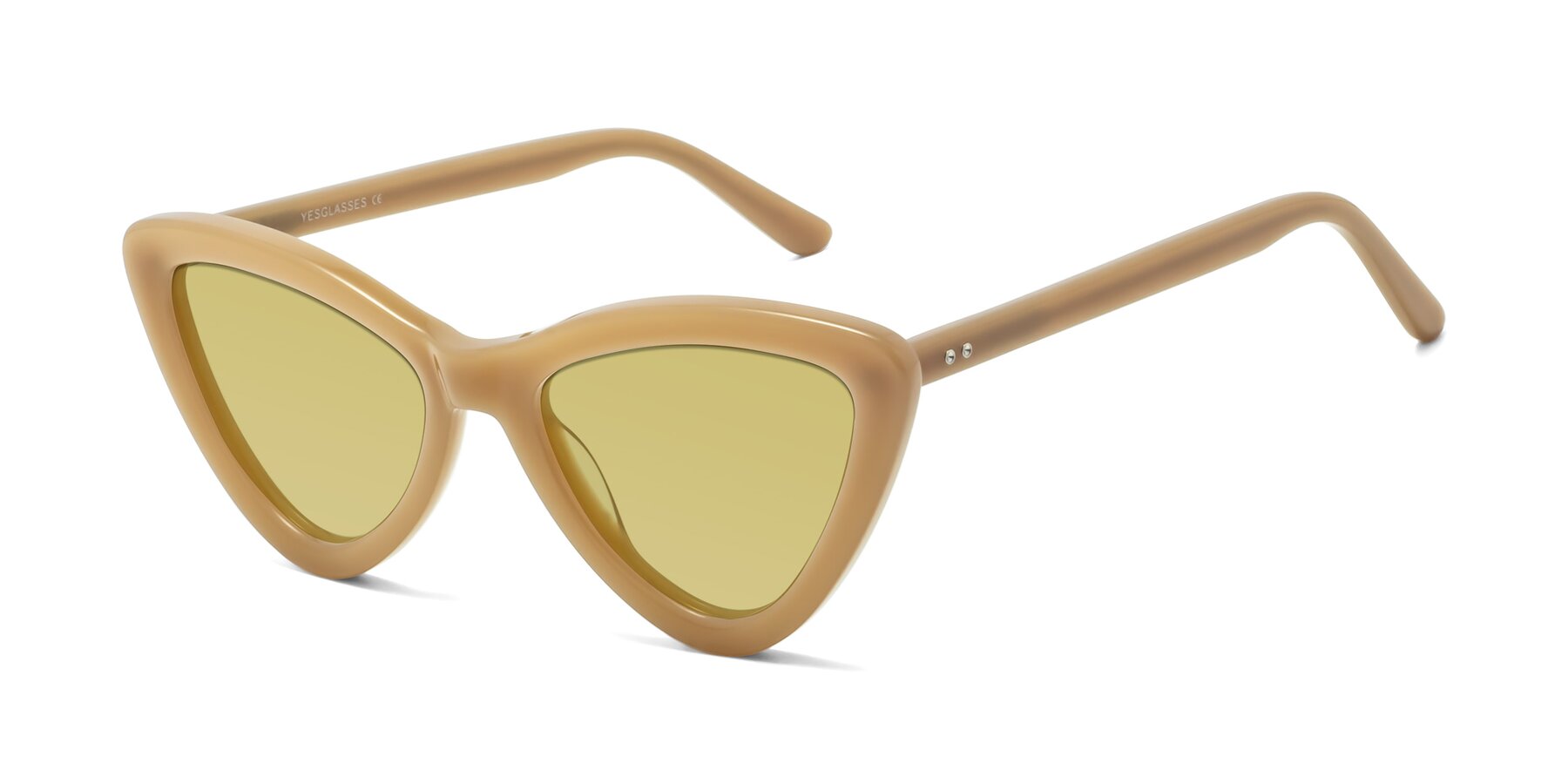 Angle of Candy in Brown with Medium Champagne Tinted Lenses