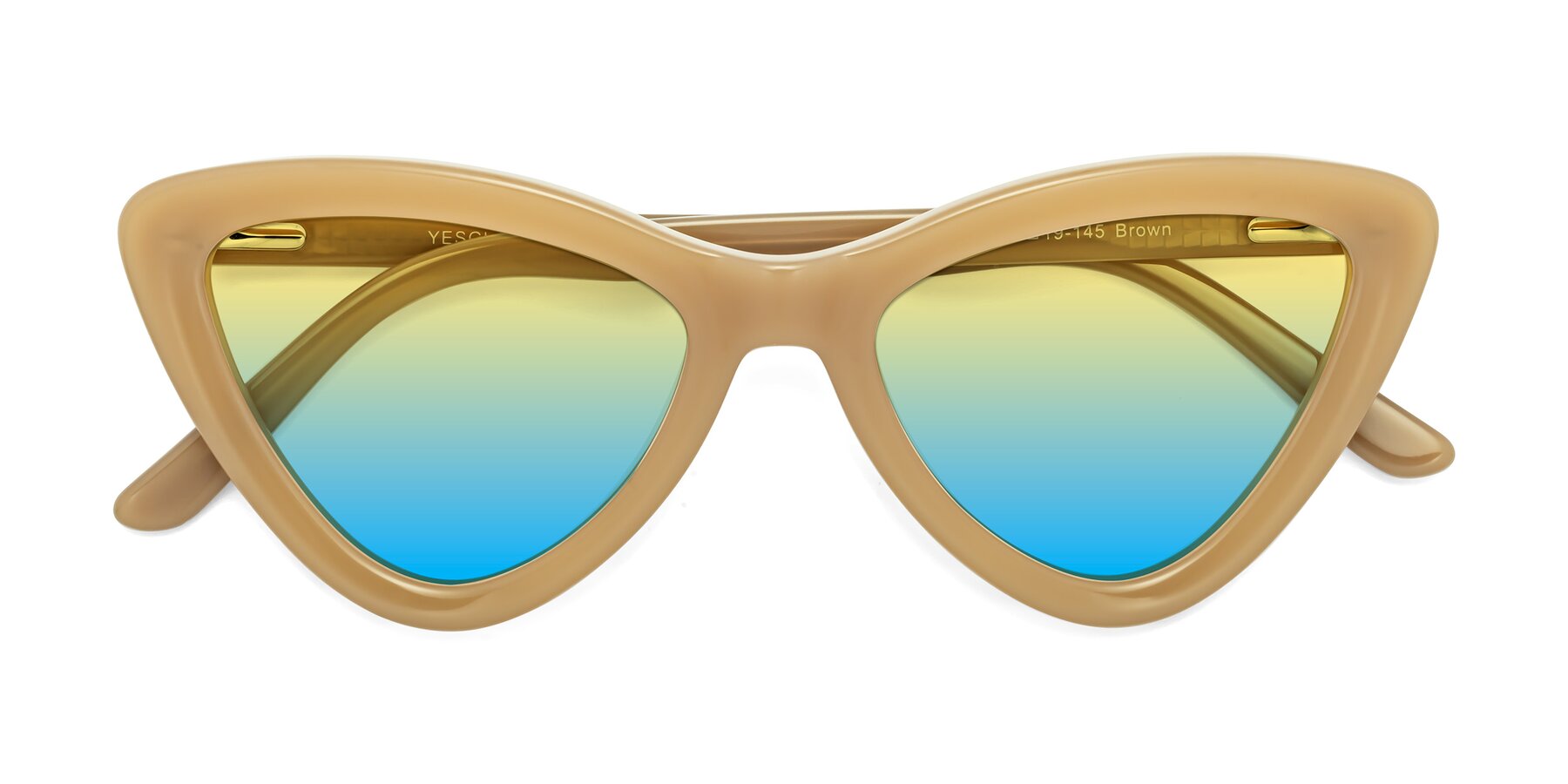 Folded Front of Candy in Brown with Yellow / Blue Gradient Lenses