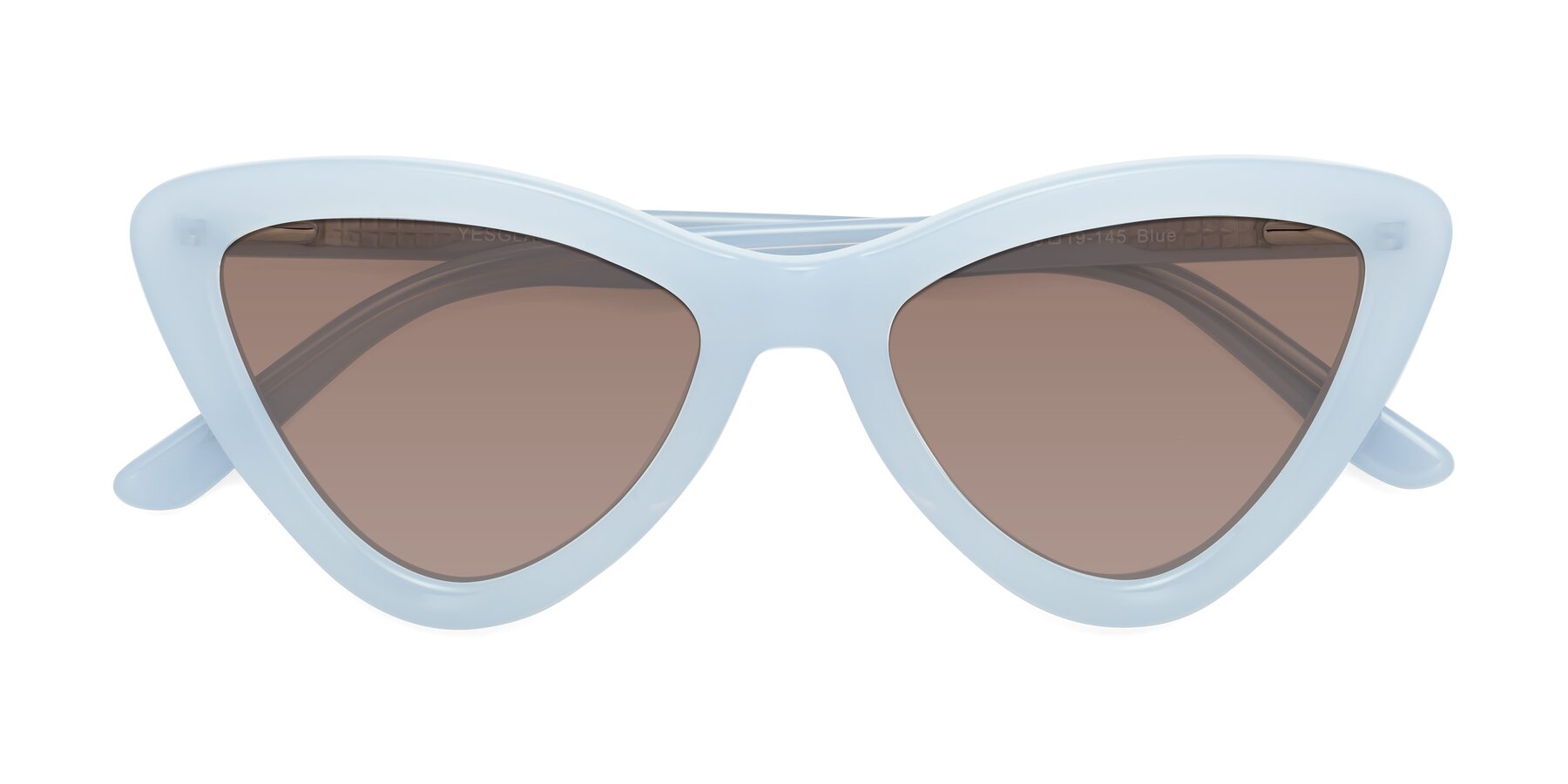 Folded Front of Candy in Blue with Medium Brown Tinted Lenses