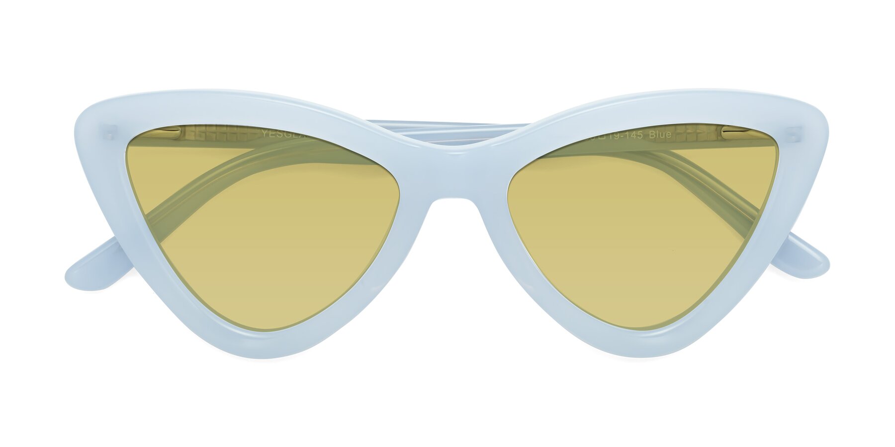 Folded Front of Candy in Blue with Medium Champagne Tinted Lenses