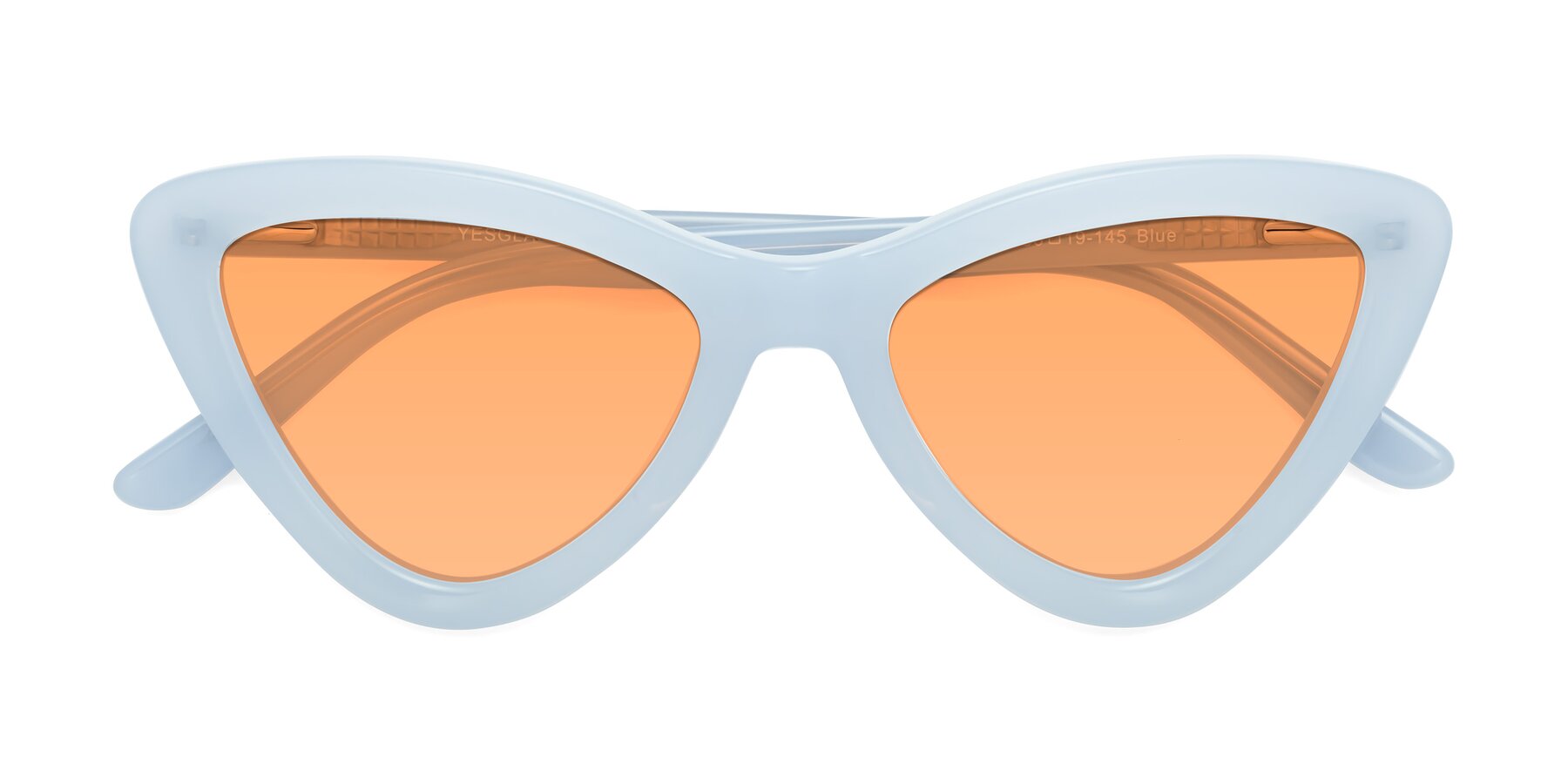 Folded Front of Candy in Blue with Medium Orange Tinted Lenses