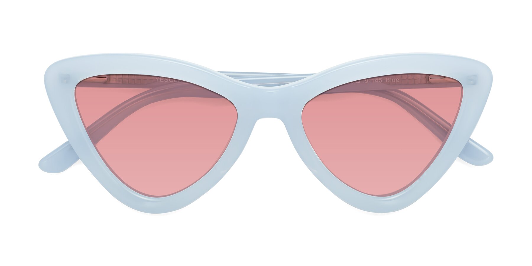 Folded Front of Candy in Blue with Medium Garnet Tinted Lenses