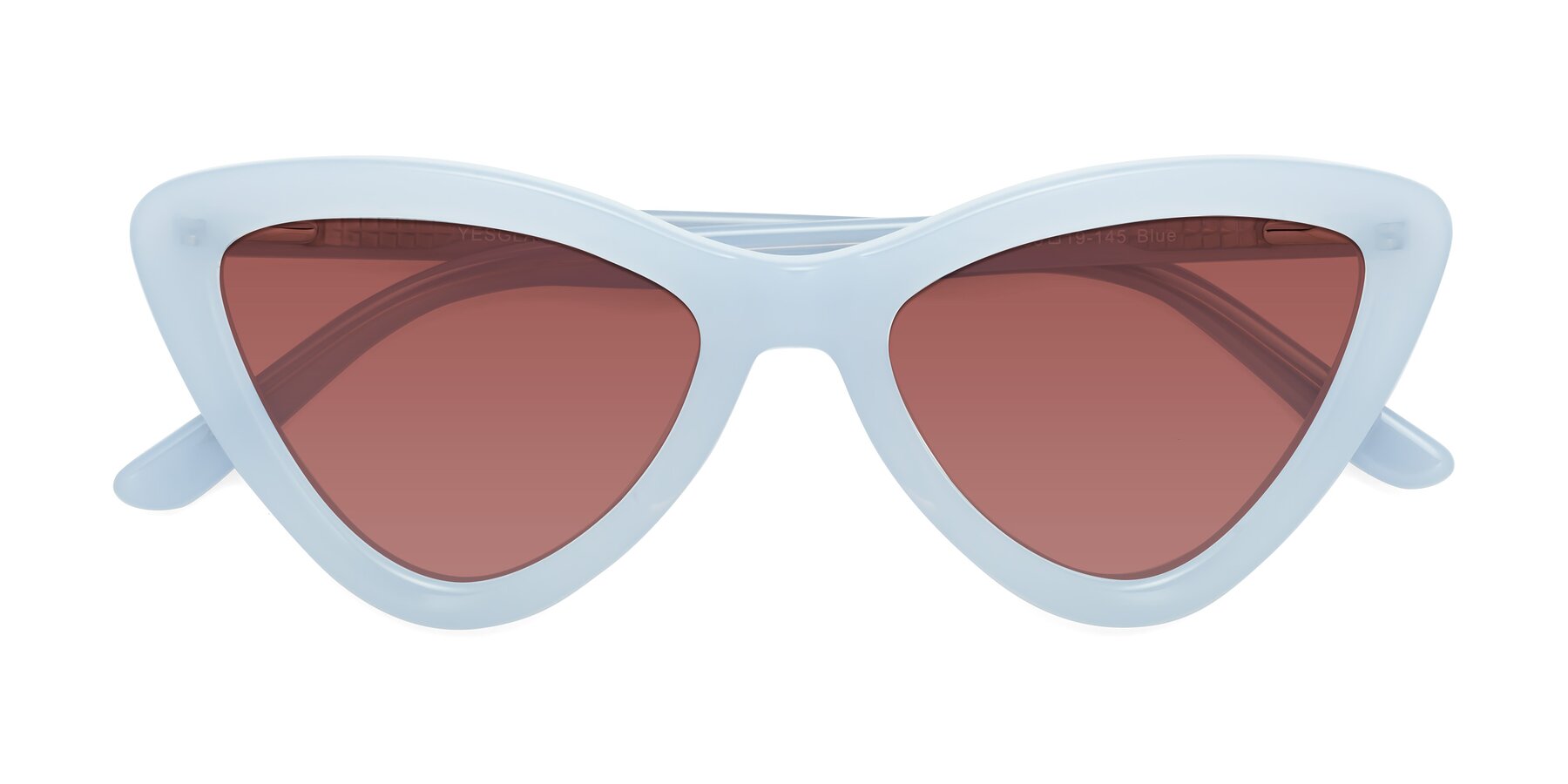 Folded Front of Candy in Blue with Garnet Tinted Lenses