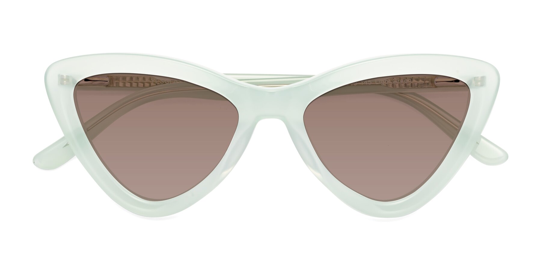Folded Front of Candy in Light Green with Medium Brown Tinted Lenses