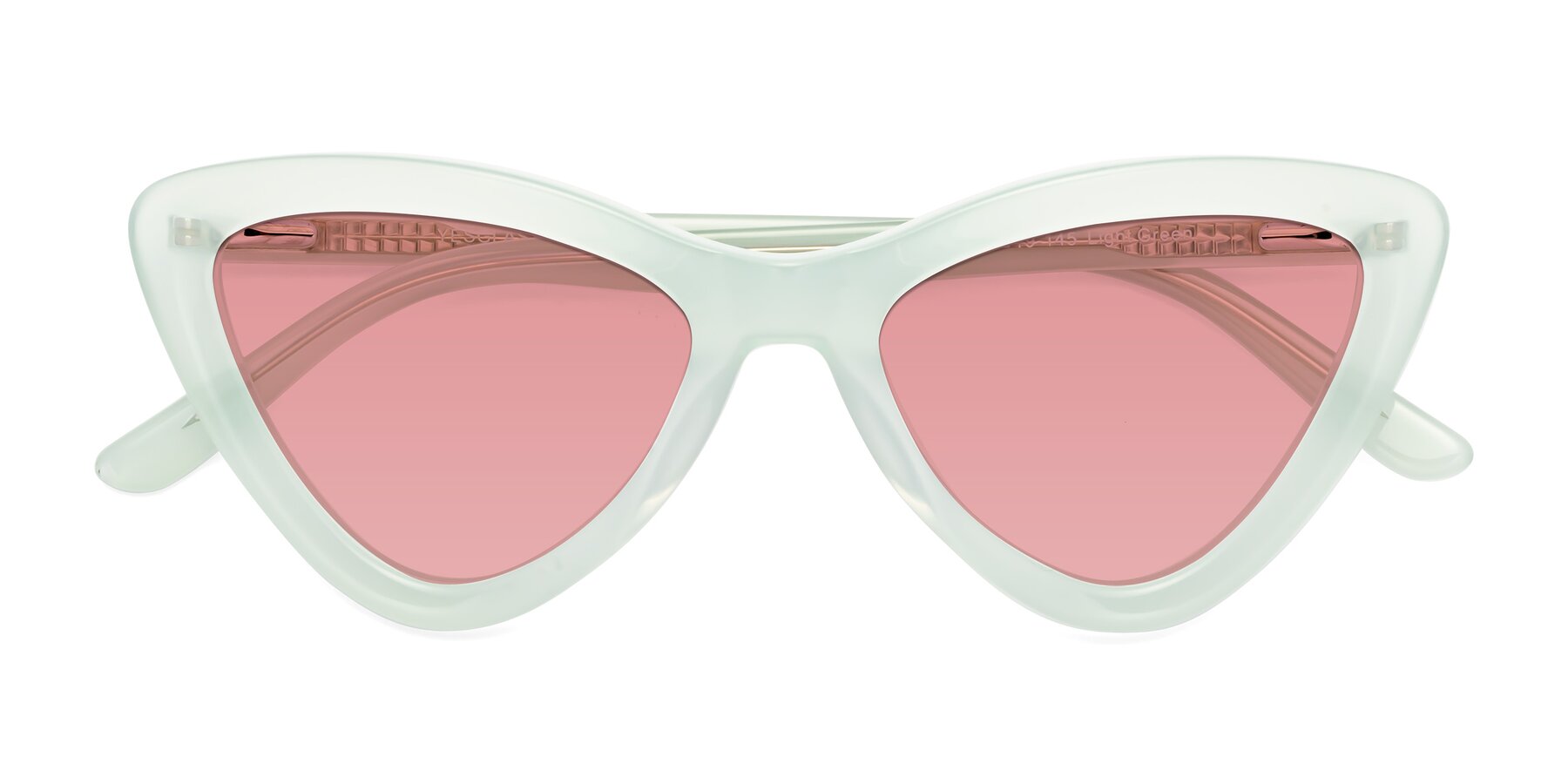 Folded Front of Candy in Light Green with Medium Garnet Tinted Lenses