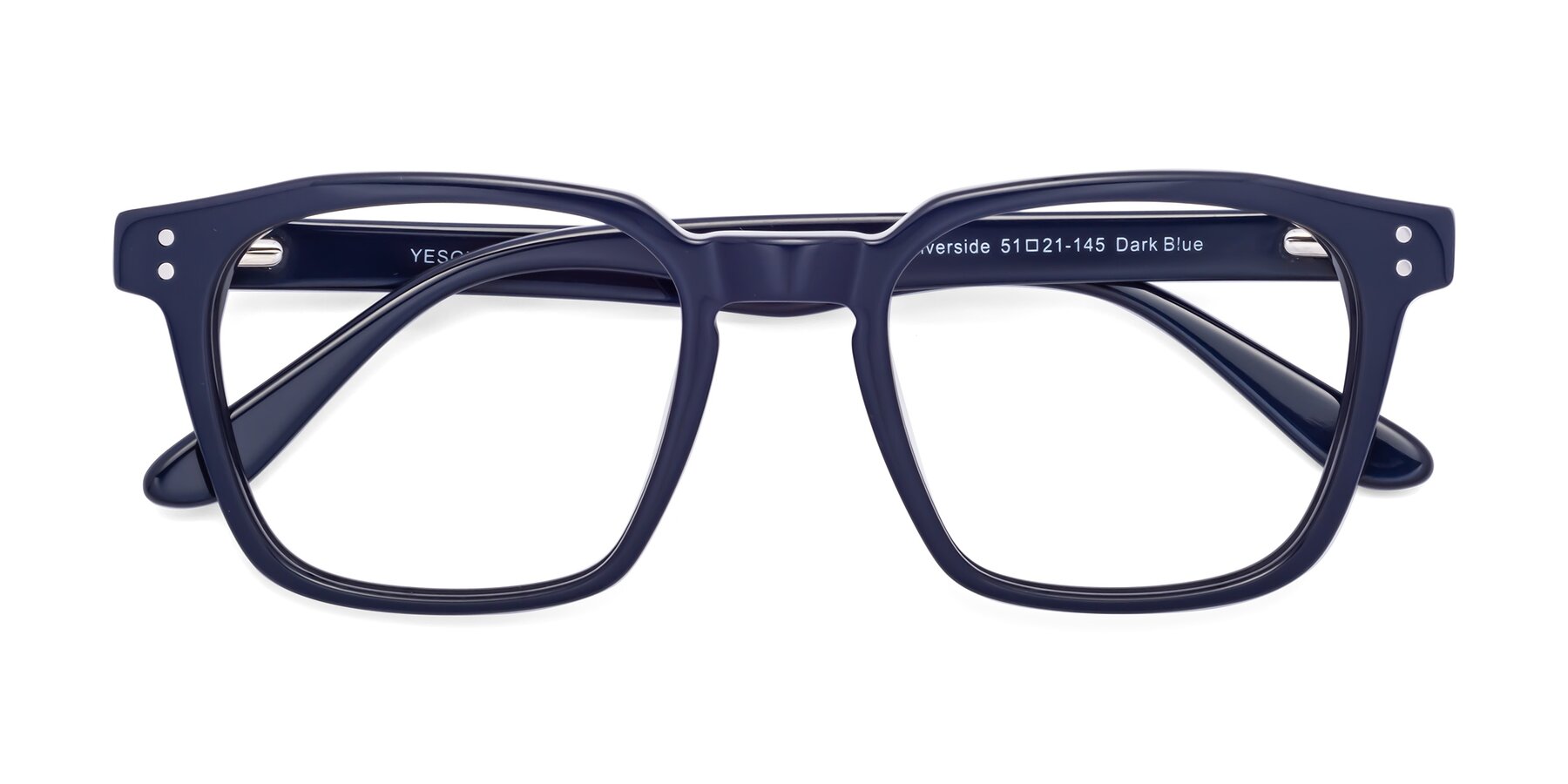 Folded Front of Riverside in Dark Blue with Clear Eyeglass Lenses
