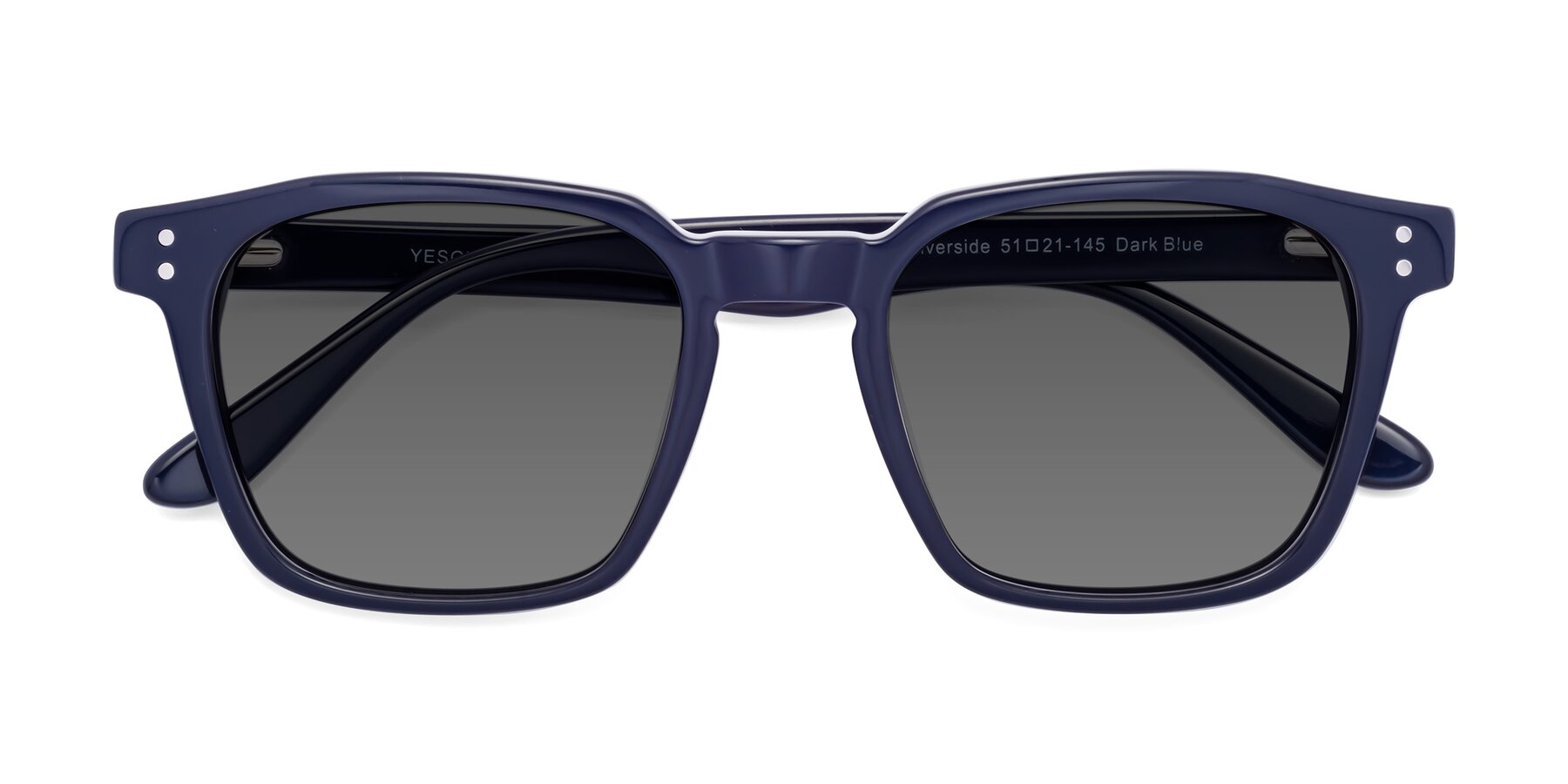 Folded Front of Riverside in Dark Blue with Medium Gray Tinted Lenses