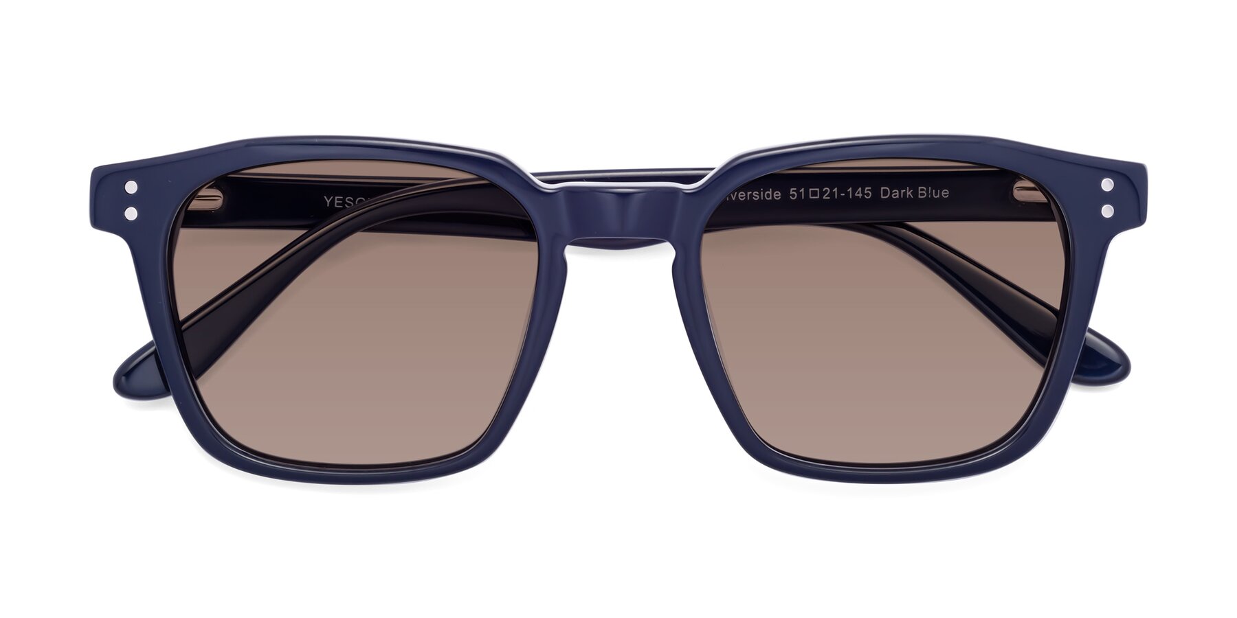Folded Front of Riverside in Dark Blue with Medium Brown Tinted Lenses