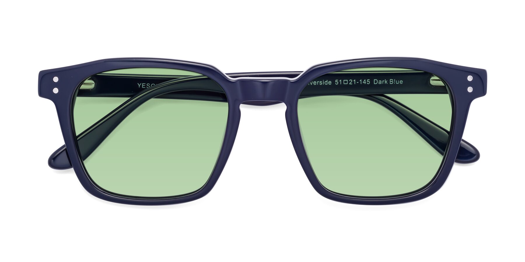 Folded Front of Riverside in Dark Blue with Medium Green Tinted Lenses