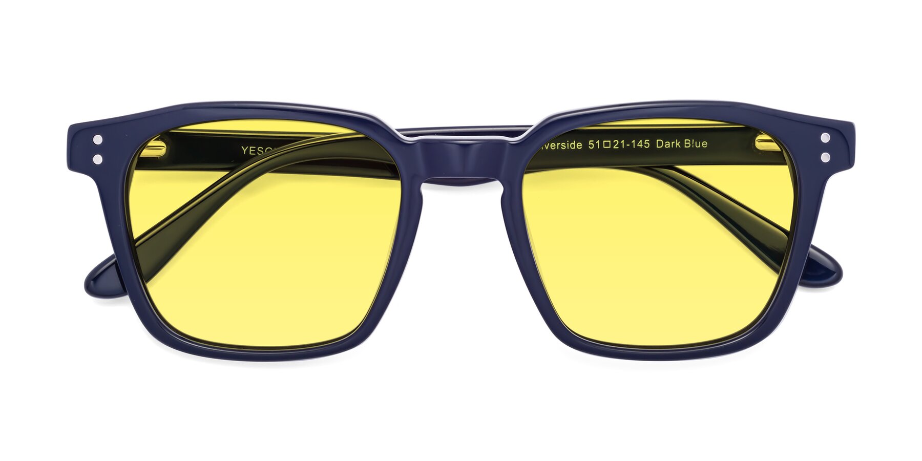 Folded Front of Riverside in Dark Blue with Medium Yellow Tinted Lenses