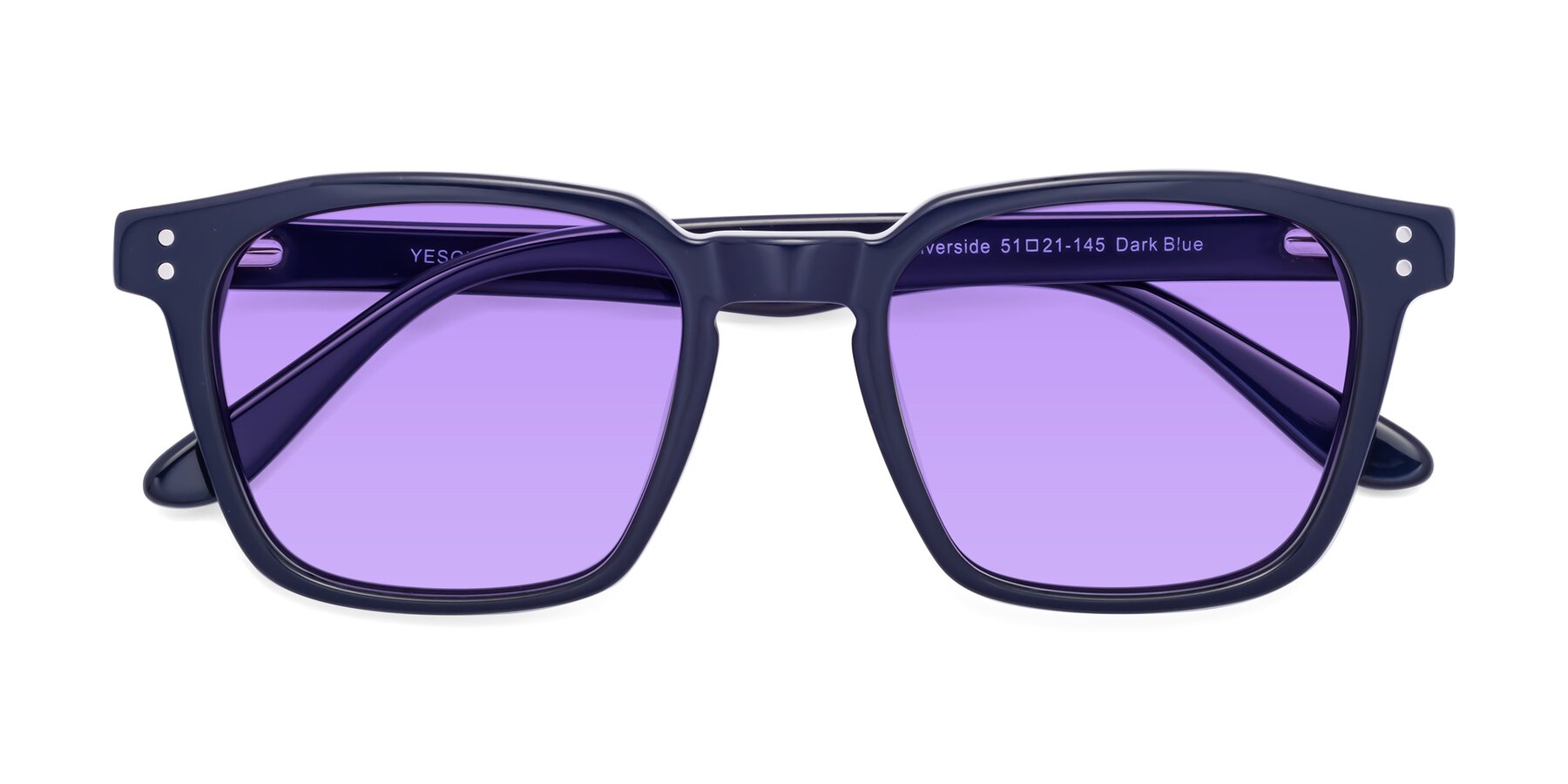 Folded Front of Riverside in Dark Blue with Medium Purple Tinted Lenses