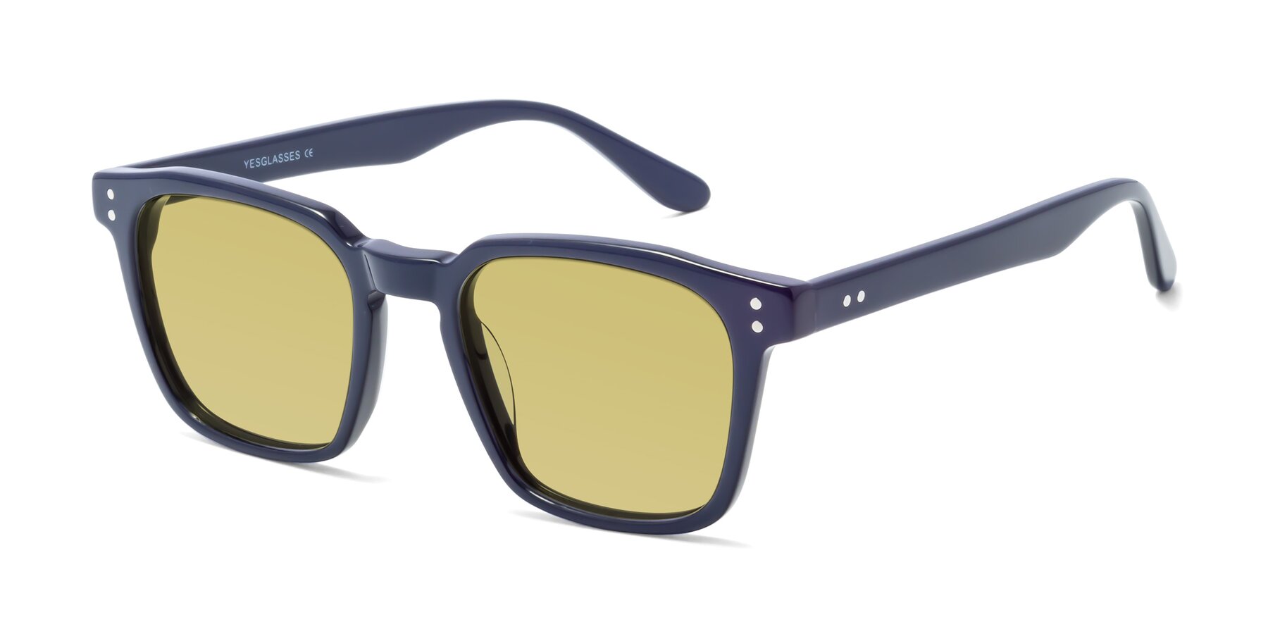 Angle of Riverside in Dark Blue with Medium Champagne Tinted Lenses