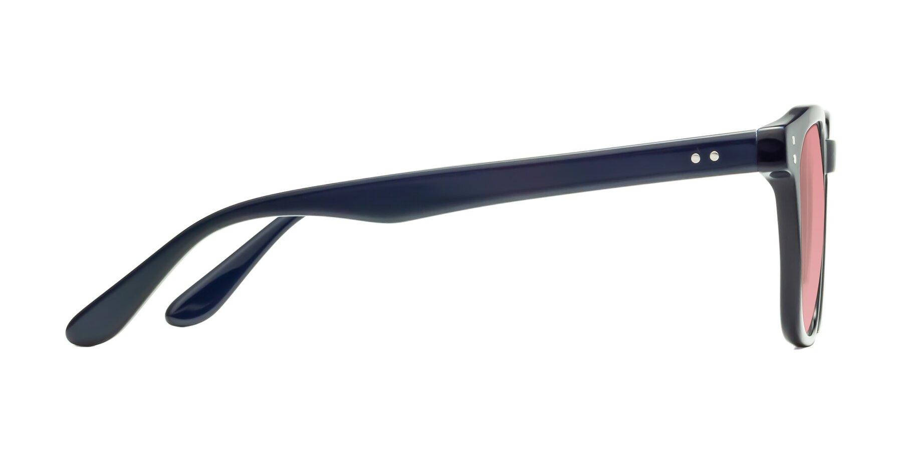 Side of Riverside in Dark Blue with Medium Garnet Tinted Lenses