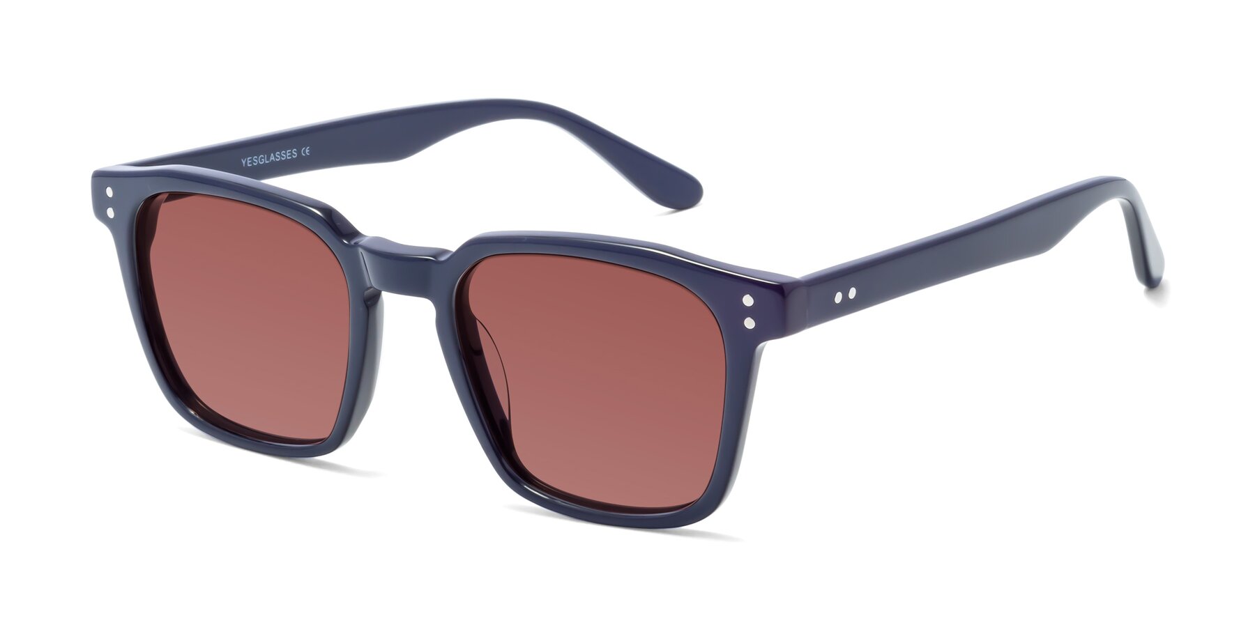 Angle of Riverside in Dark Blue with Garnet Tinted Lenses