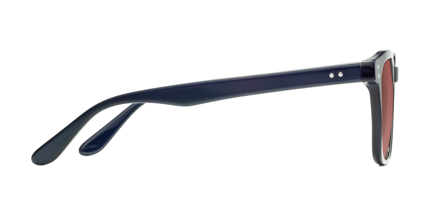 Side of Riverside in Dark Blue with Garnet Tinted Lenses