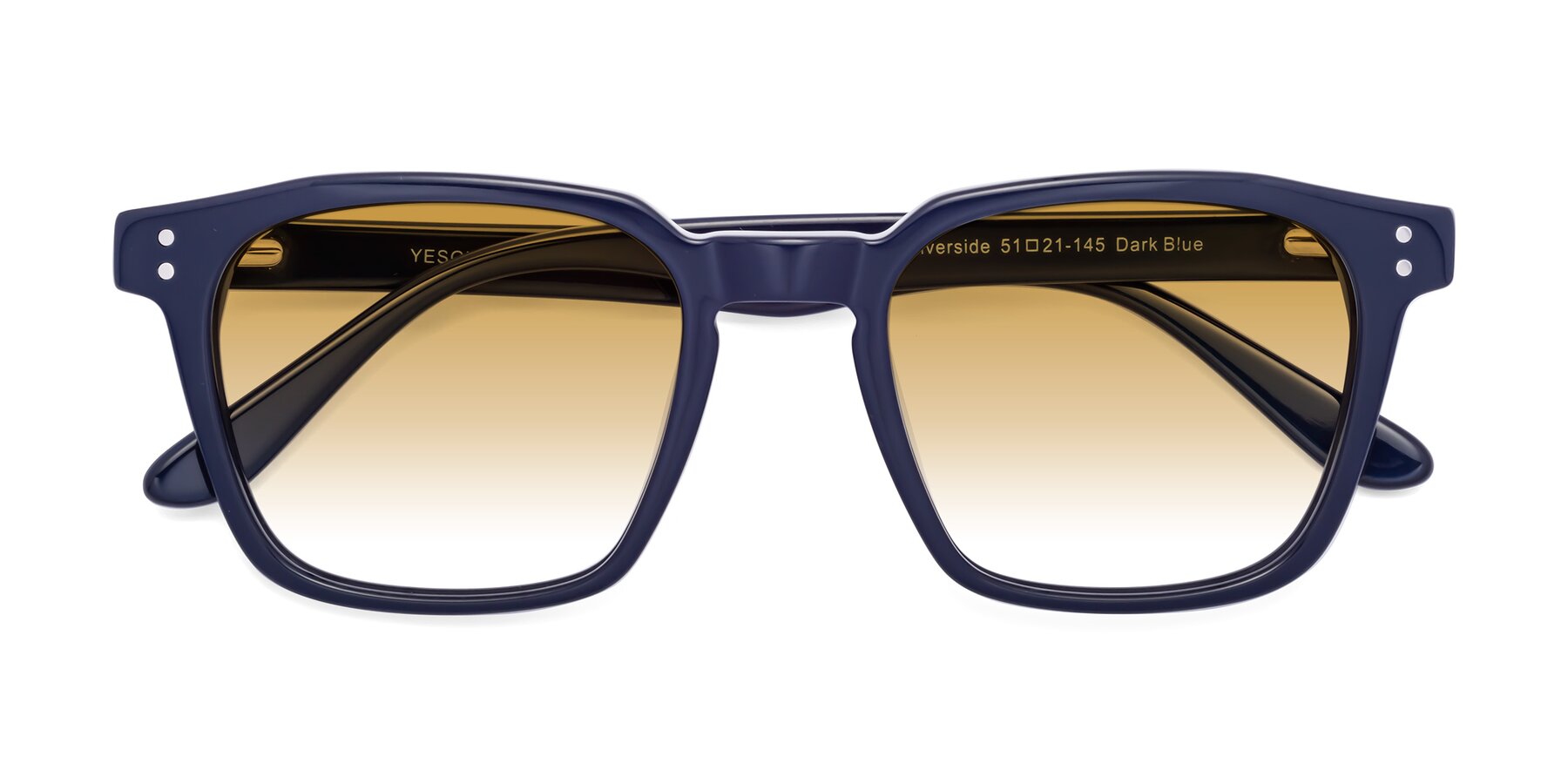 Folded Front of Riverside in Dark Blue with Champagne Gradient Lenses