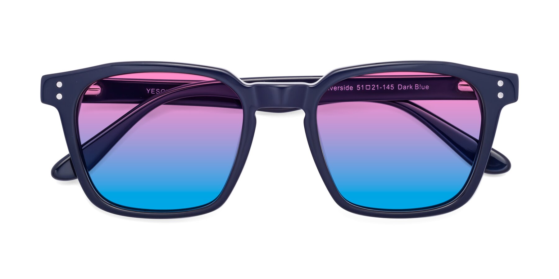 Folded Front of Riverside in Dark Blue with Pink / Blue Gradient Lenses