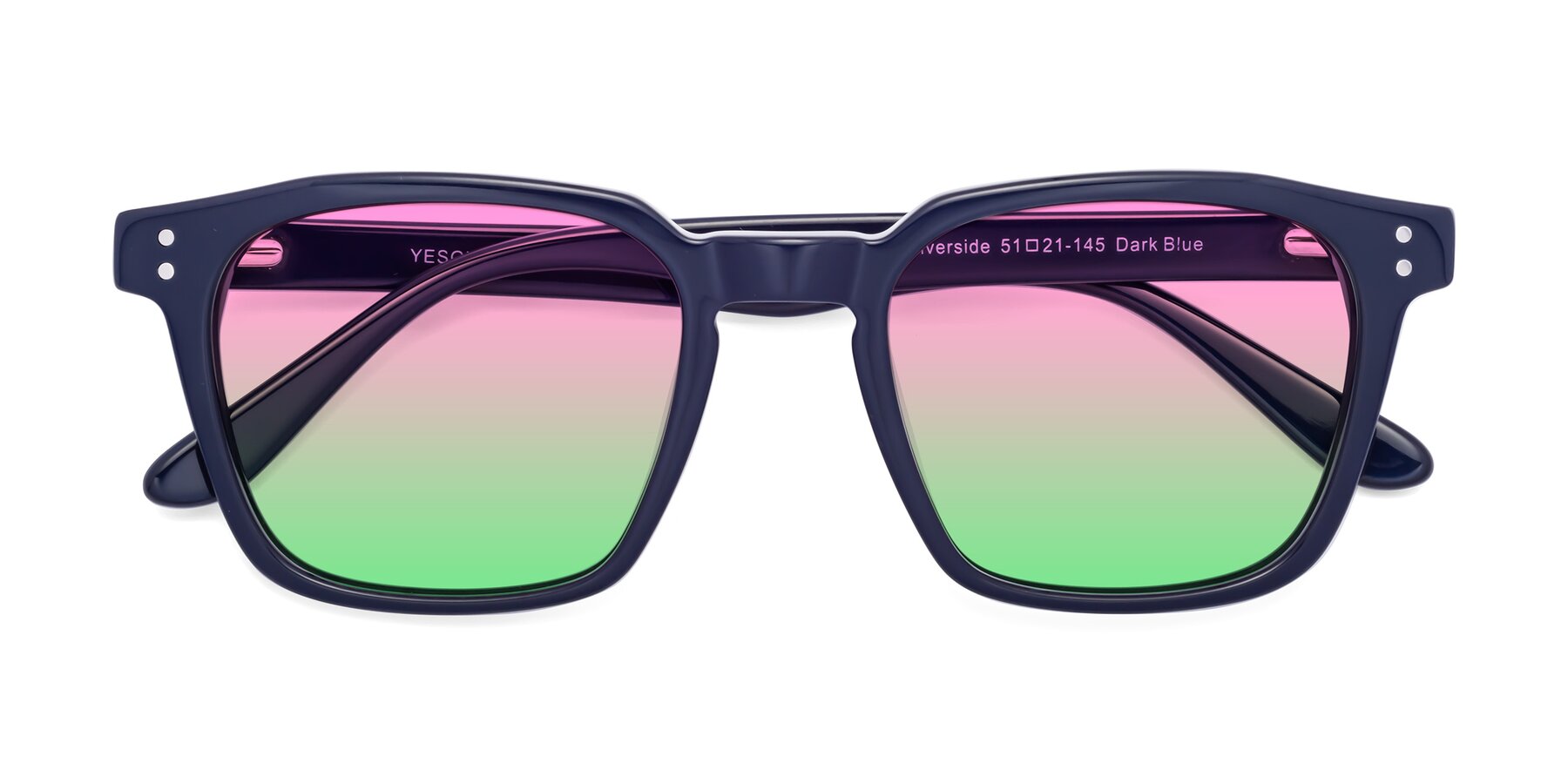 Folded Front of Riverside in Dark Blue with Pink / Green Gradient Lenses