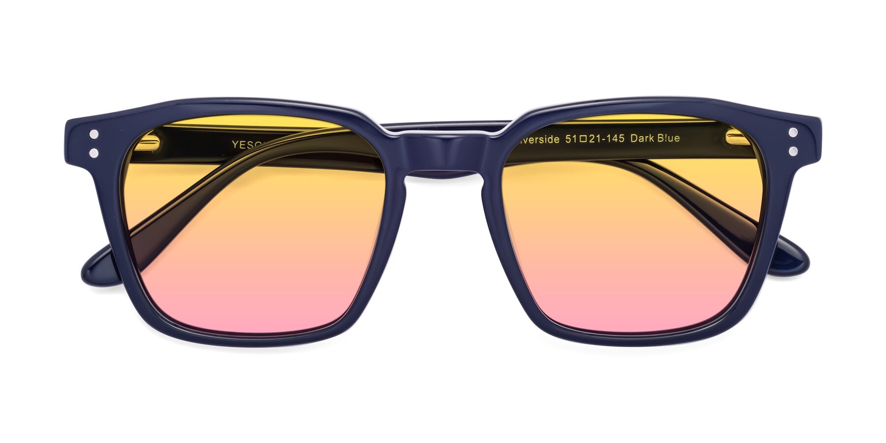 Folded Front of Riverside in Dark Blue with Yellow / Pink Gradient Lenses