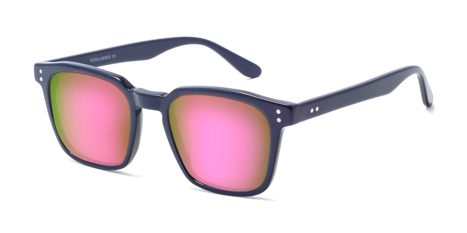 Angle of Riverside in Dark Blue with Pink Mirrored Lenses