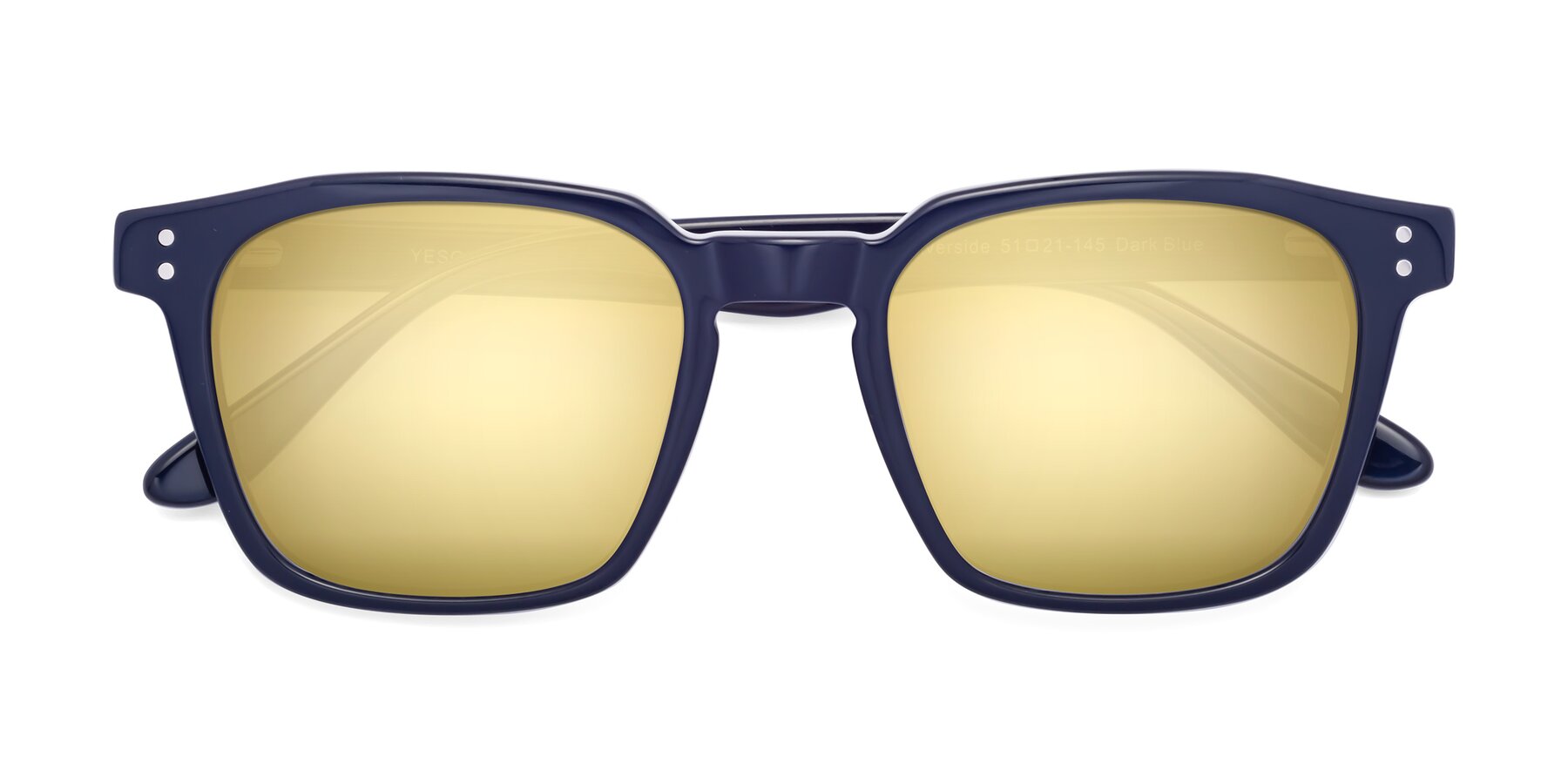 Folded Front of Riverside in Dark Blue with Gold Mirrored Lenses