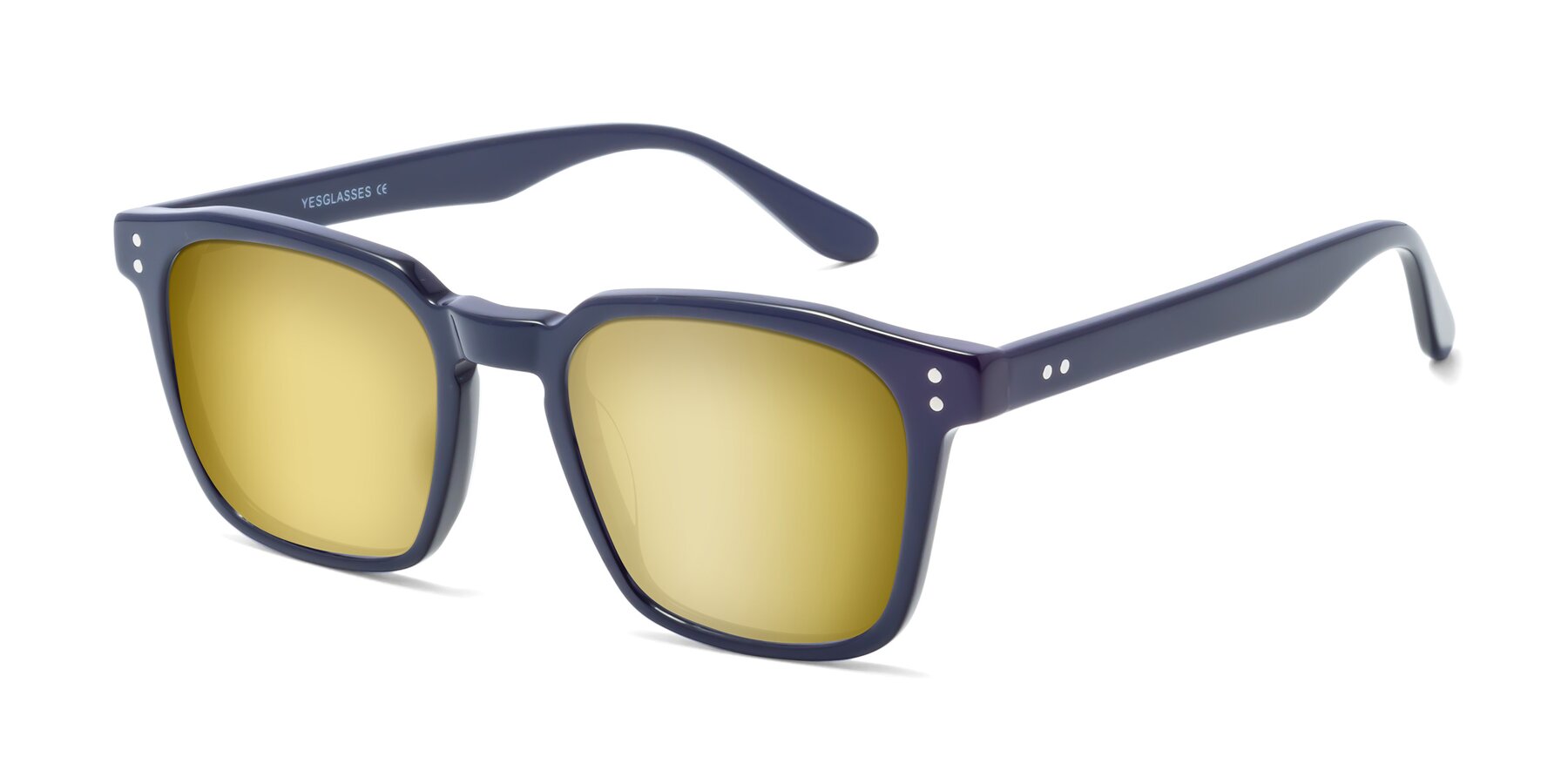 Angle of Riverside in Dark Blue with Gold Mirrored Lenses