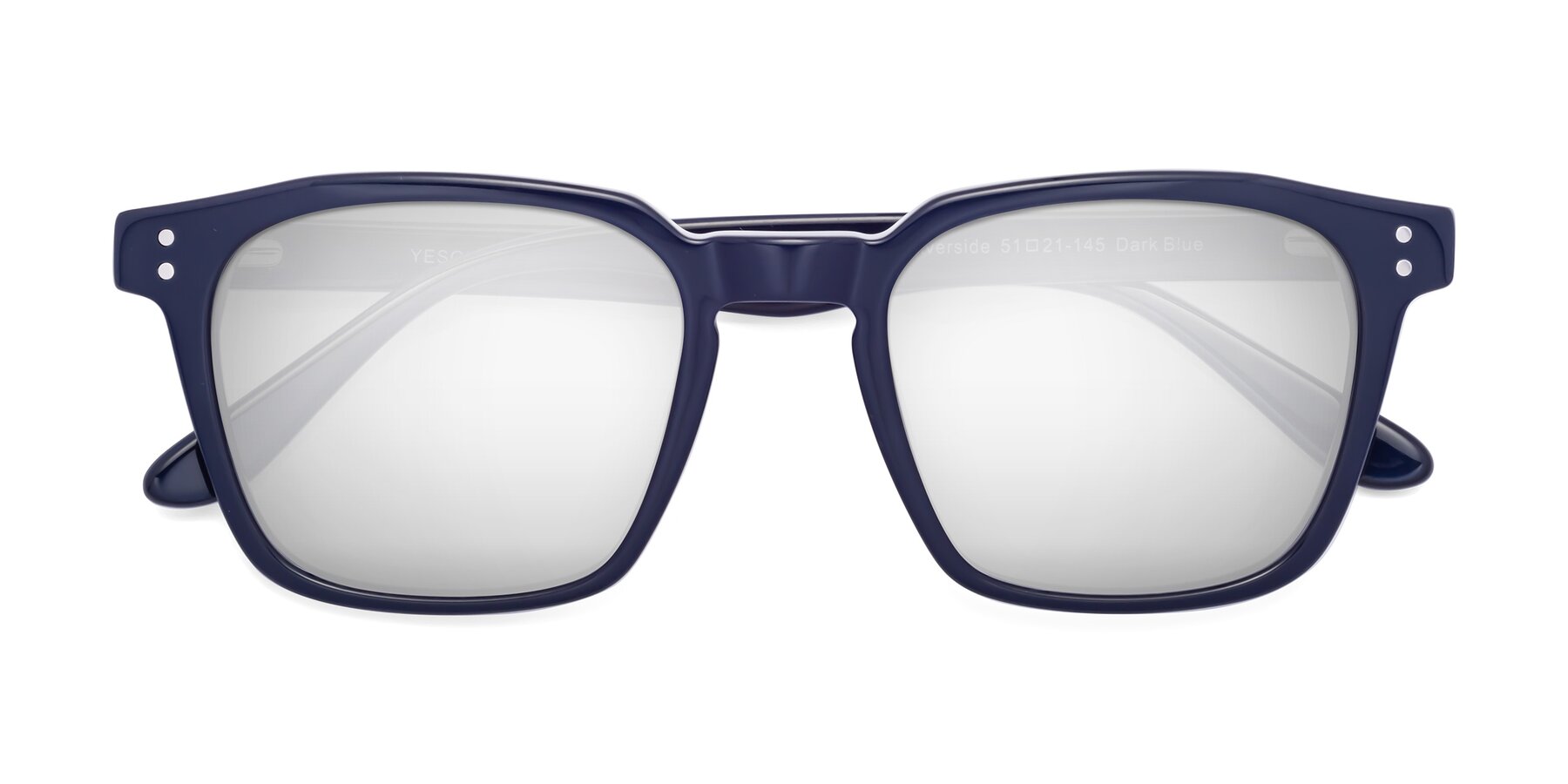 Folded Front of Riverside in Dark Blue with Silver Mirrored Lenses