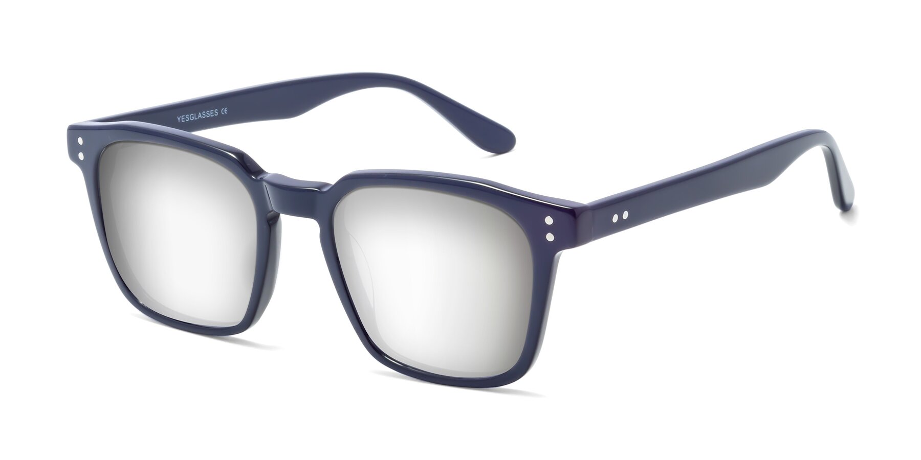 Angle of Riverside in Dark Blue with Silver Mirrored Lenses