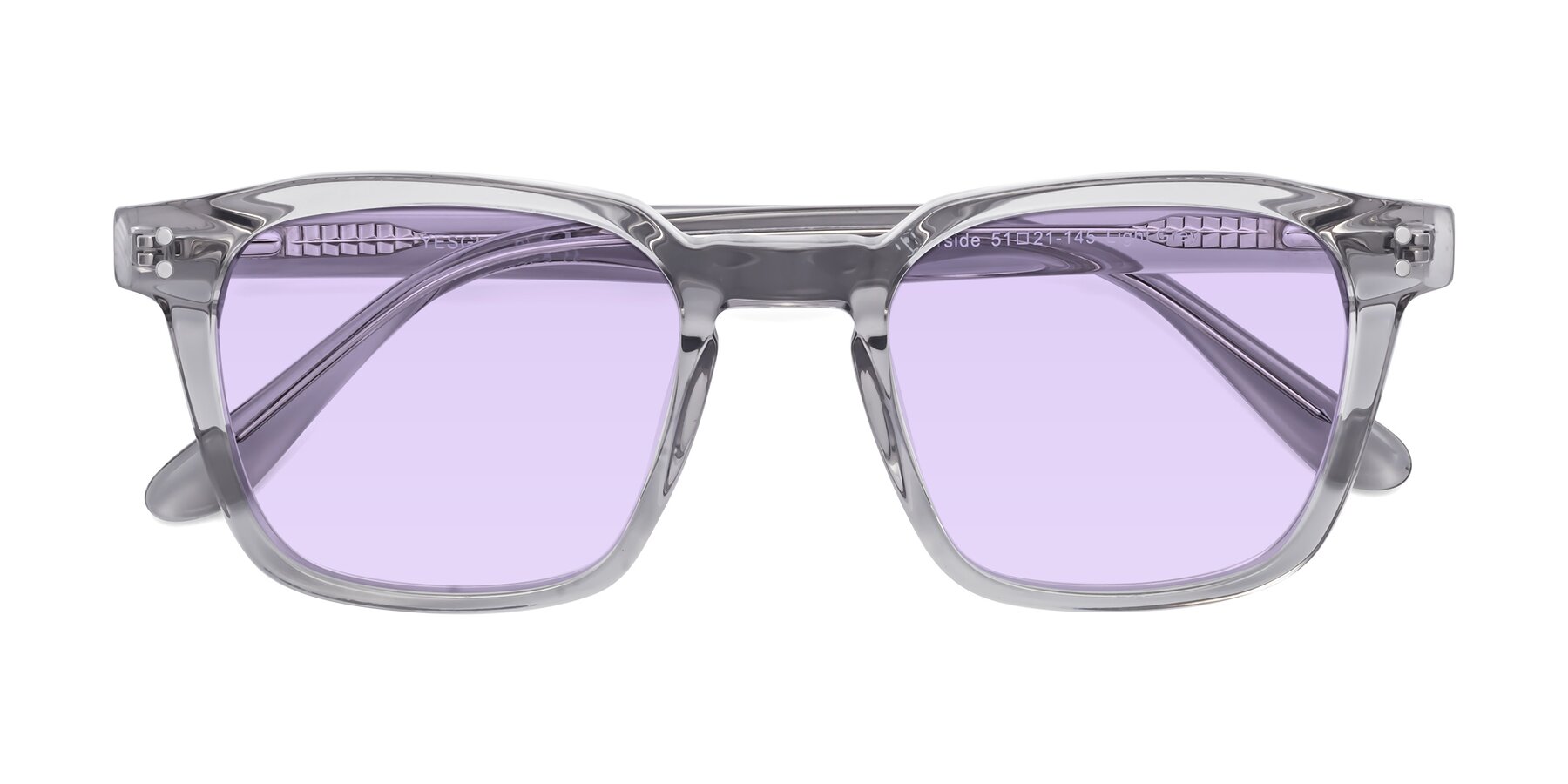 Folded Front of Riverside in Light Gray with Light Purple Tinted Lenses