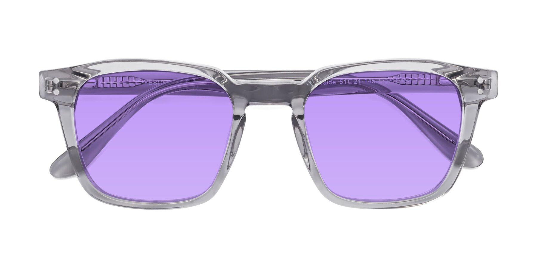 Folded Front of Riverside in Light Gray with Medium Purple Tinted Lenses